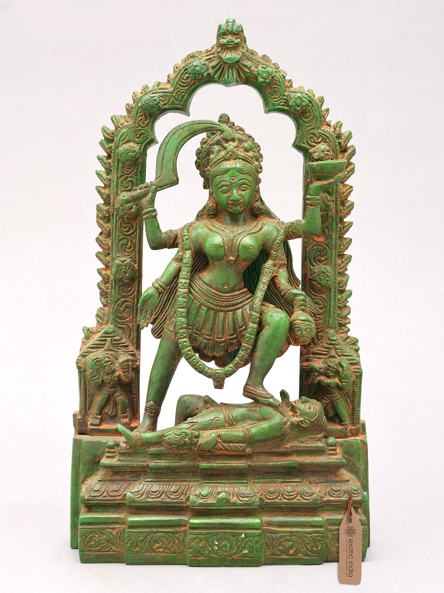 11" Goddess Kali Standing on Lord Shiva | Brass Statue: Description: 11" Goddess Kali Standing on Lord Shiva | Brass Statue
