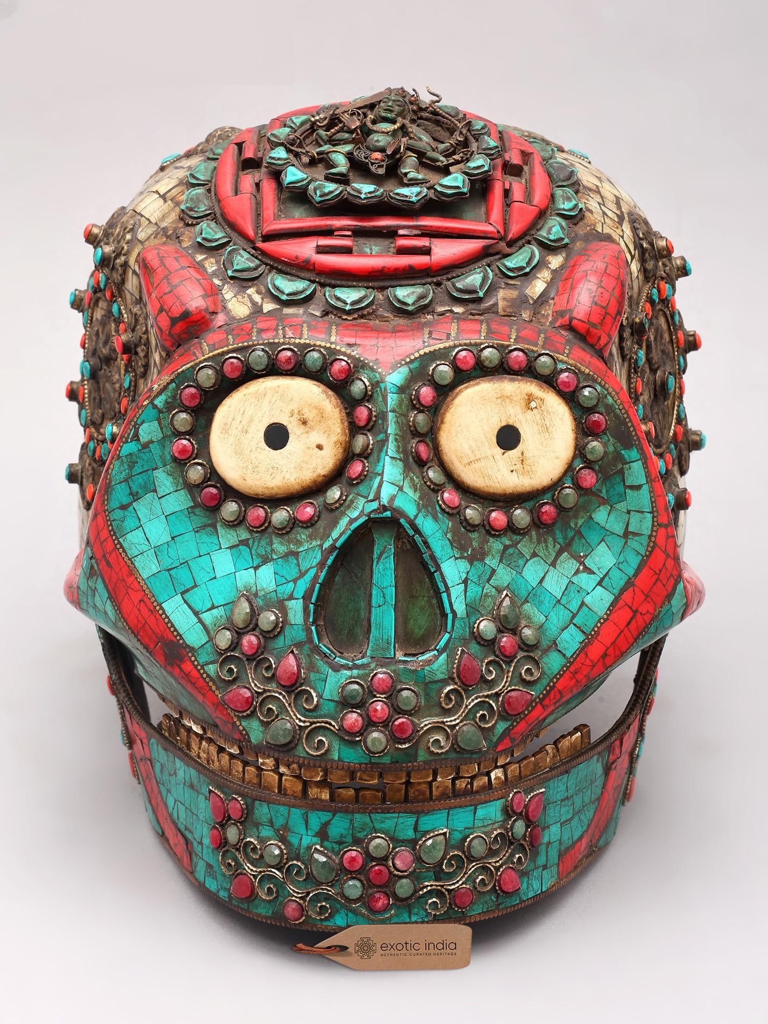 13" Tibetan Buddhist Skull (With Ashtamangala on Reverse Side) (1 of 2)