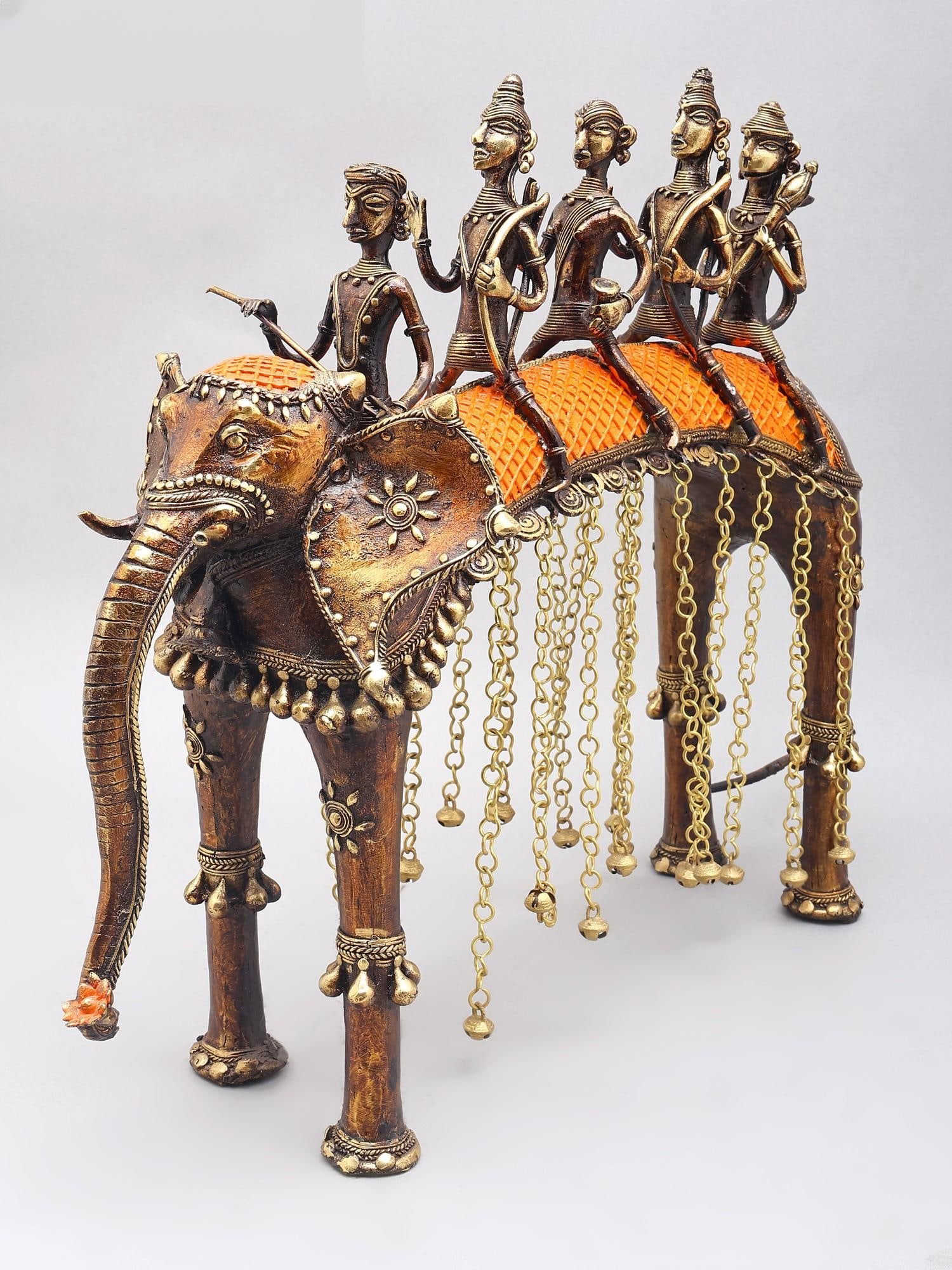 22" Handcrafted Tribal Ram Darbar Riding on Elephant | Shri Ram, Sita, Lakshman and Hanuman Statue: Description: 22" Handcrafted Tribal Ram Darbar Riding on Elephant | Shri Ram, Sita, Lakshman and Hanuman Statue