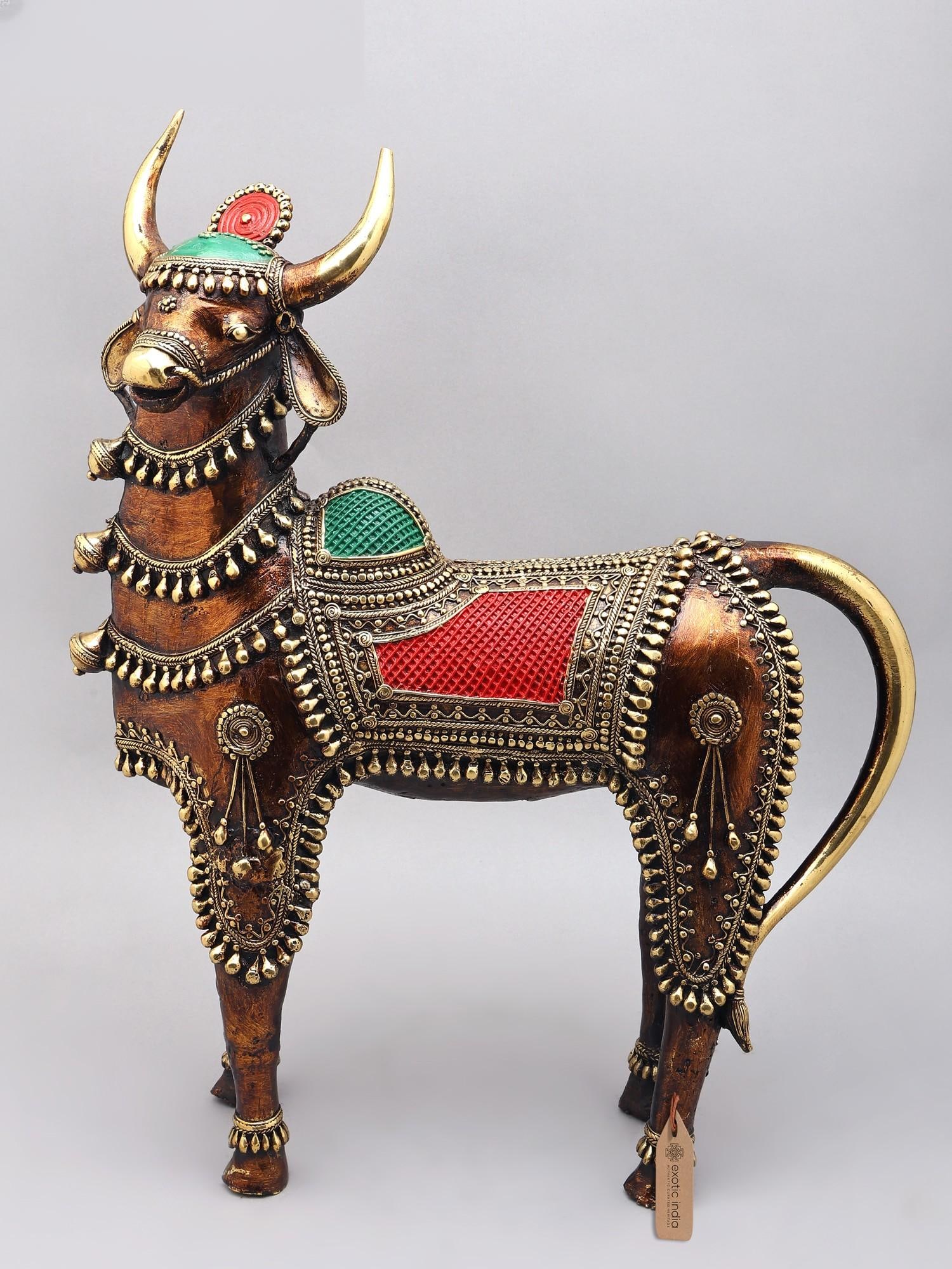 21" Tribal Nandi - Vahana of Lord Shiva | Dhokra Art Brass Statue: Description: 21" Tribal Nandi - Vahana of Lord Shiva | Dhokra Art Brass Statue