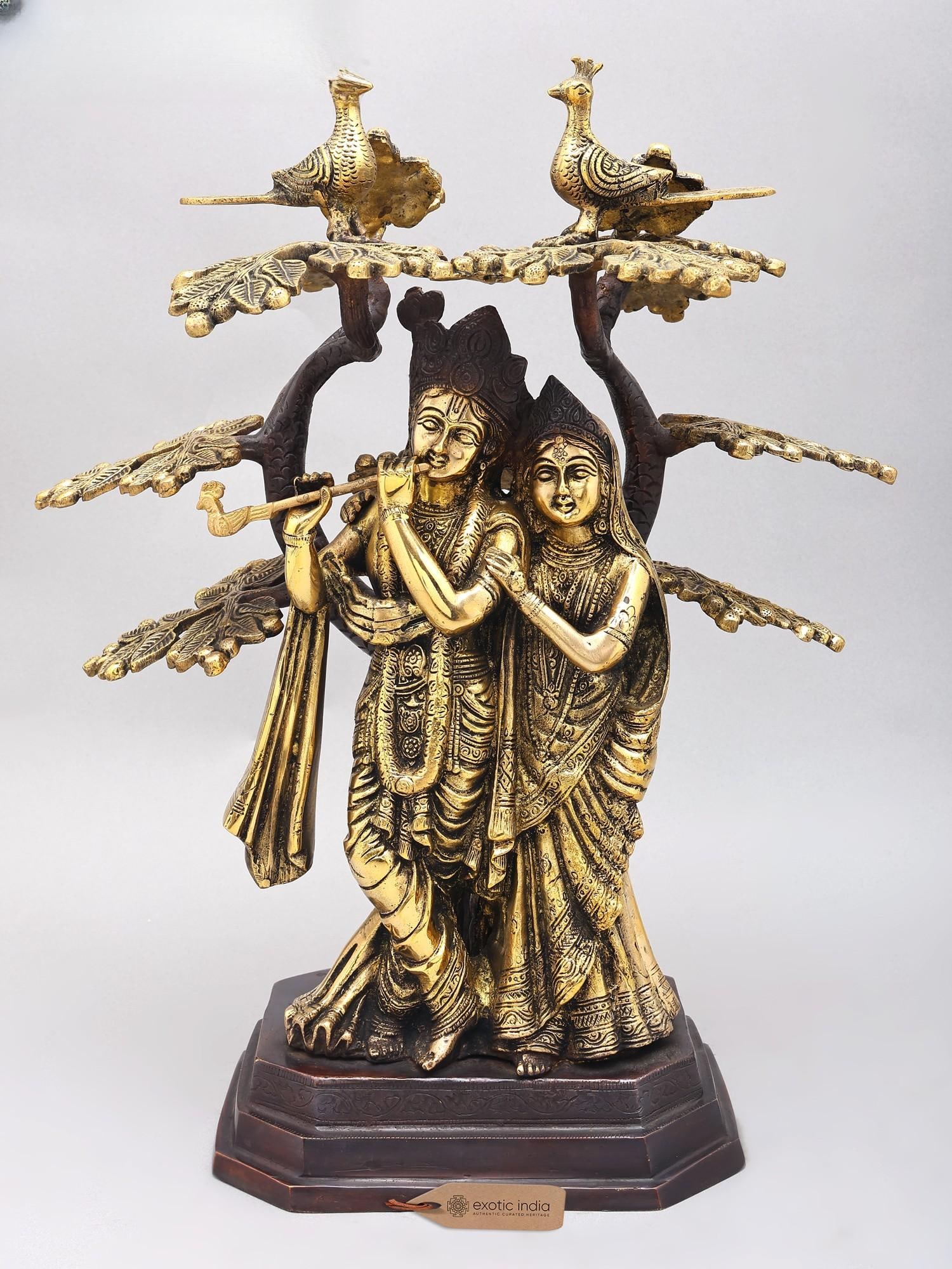 18" Fluting Radha Krishna Under The Kadamba Tree | Brass Statue: Description: 18" Fluting Radha Krishna Under The Kadamba Tree | Brass Statue