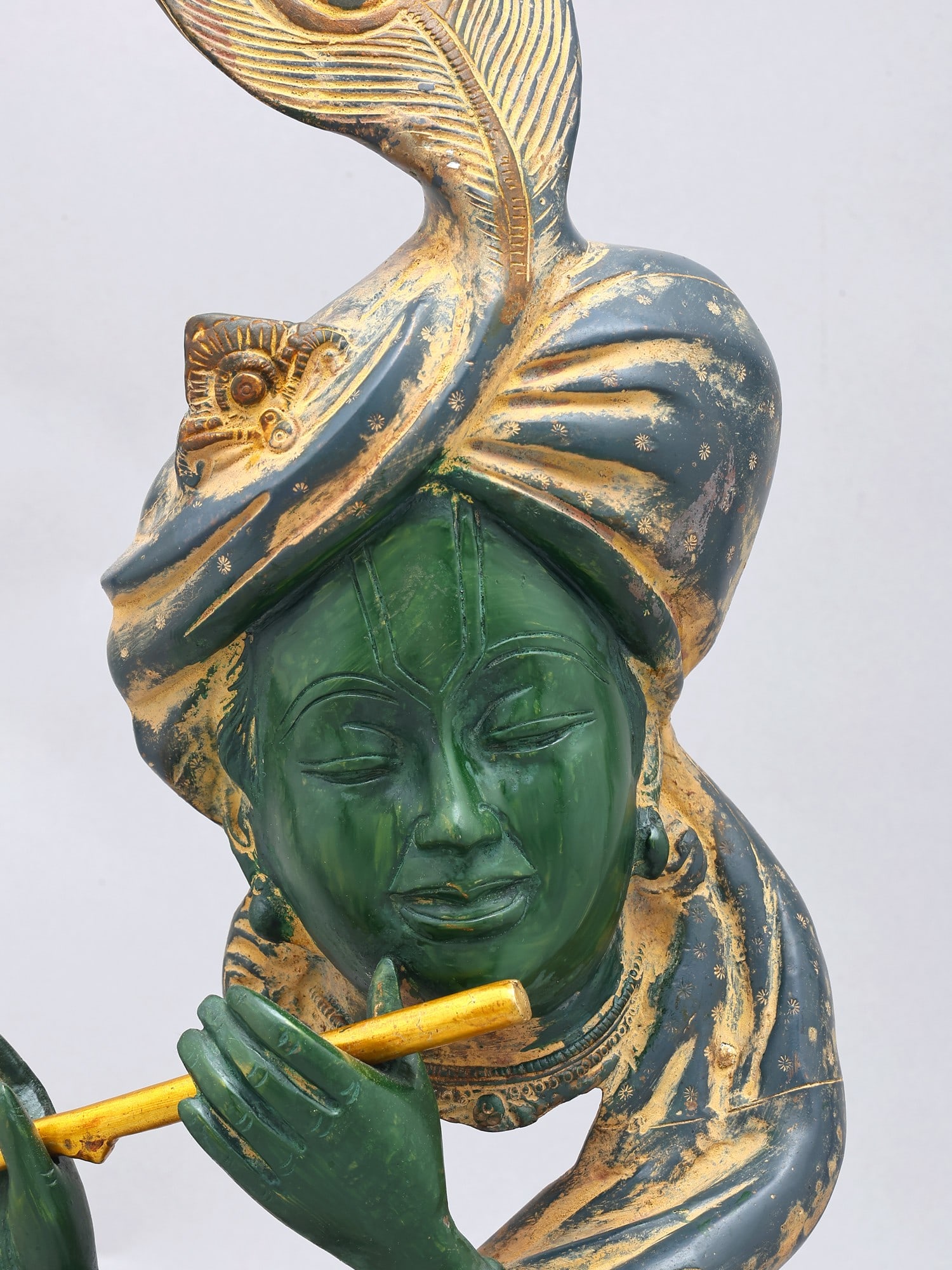 20" Stylized Modern Krishna Playing Flute | Brass Statue - 2