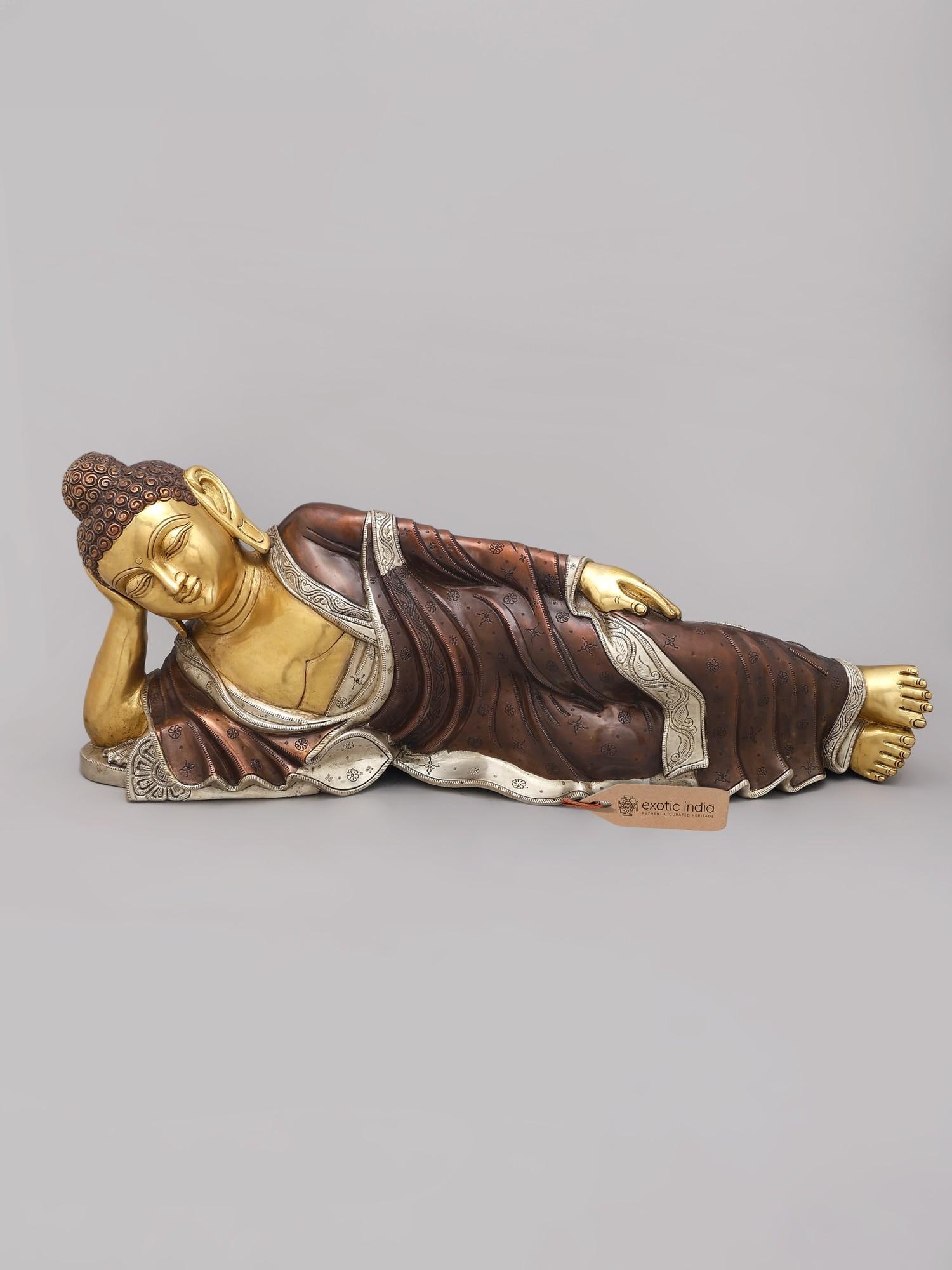 29" Brass Mahaparinirvana Buddha | Brass Statue: Description: 29" Brass Mahaparinirvana Buddha | Brass Statue