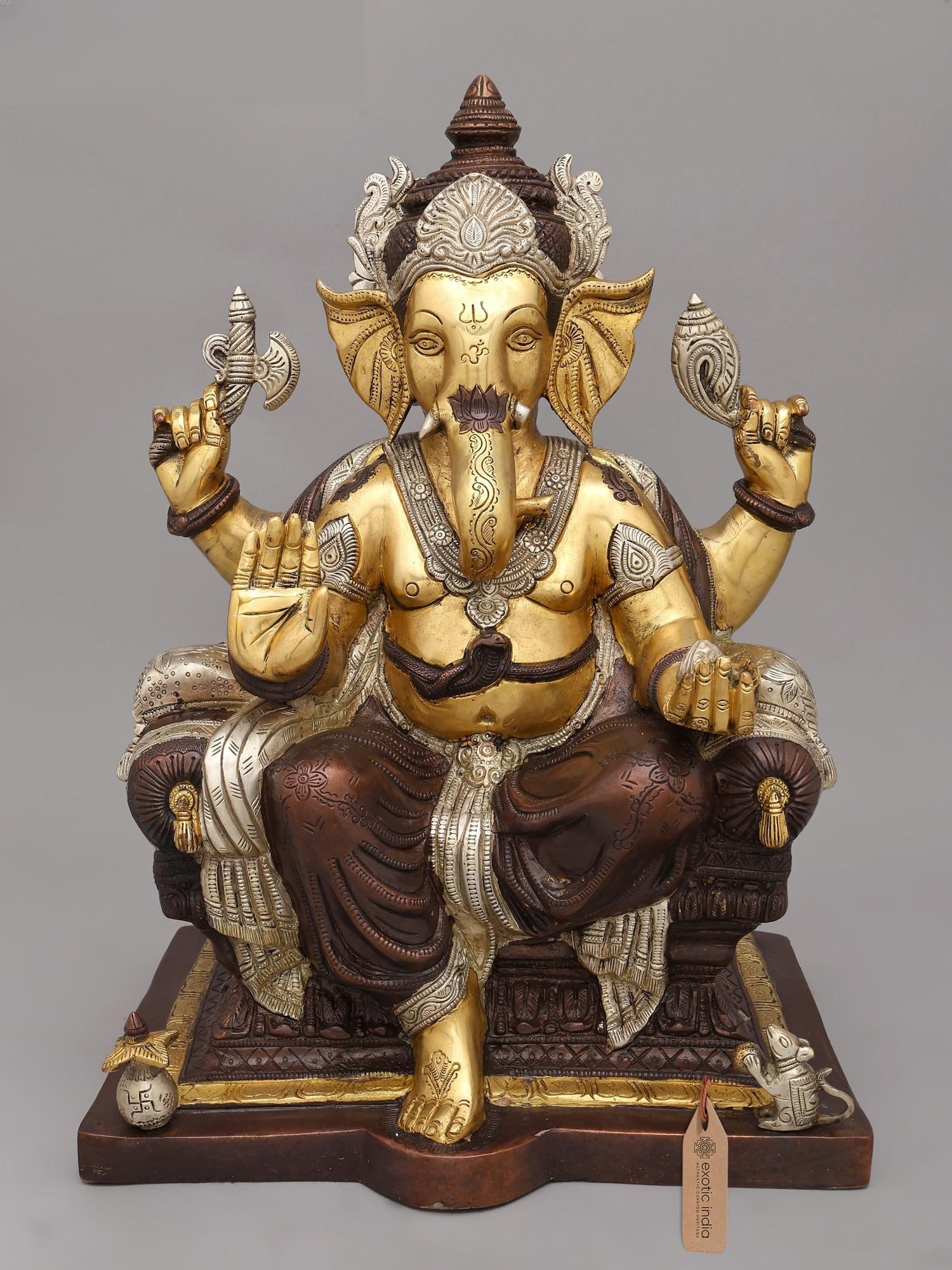 18" Four Armed Blessing Lord Ganesha | Brass Statue (1 of 2)