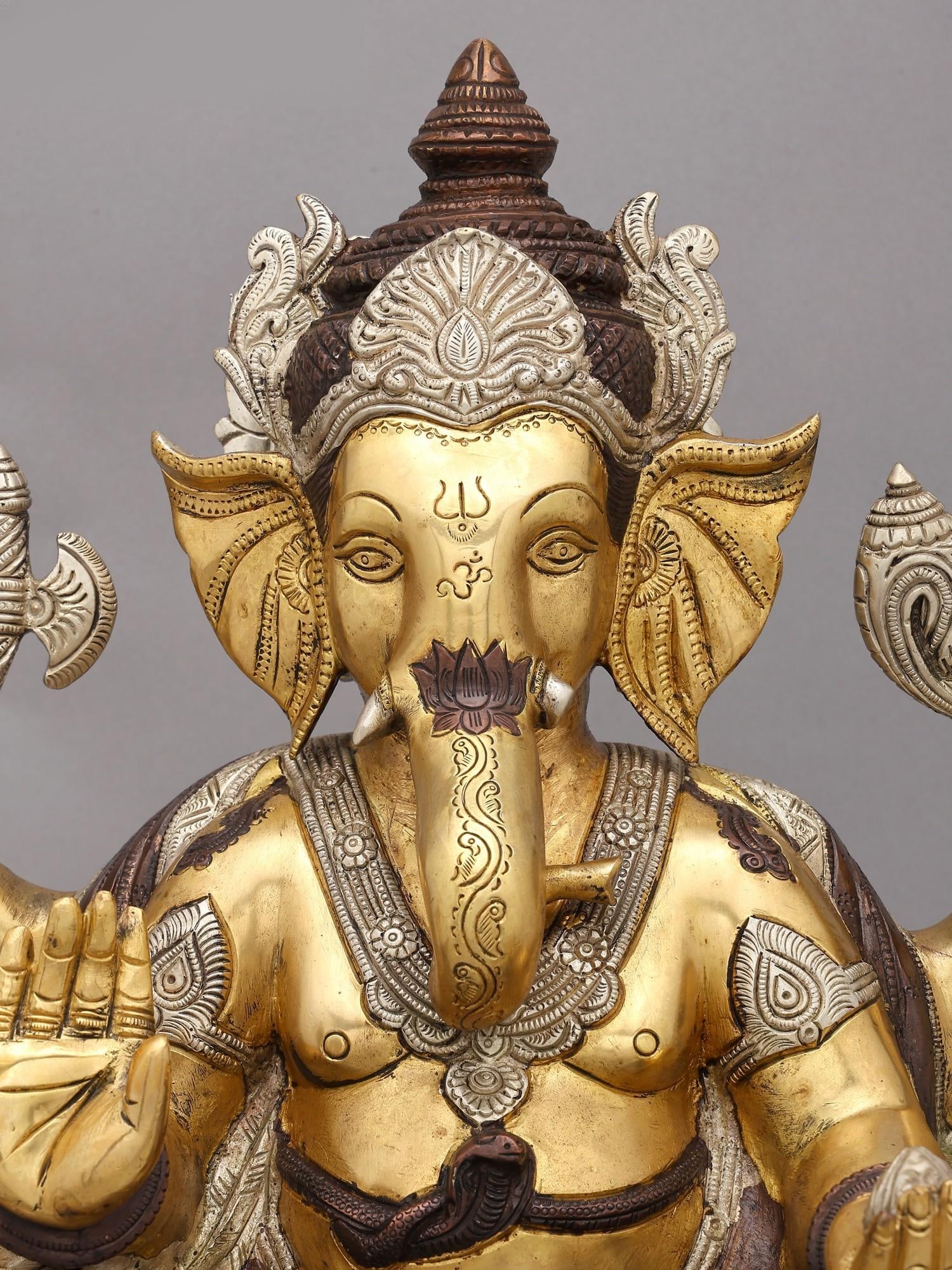 18" Four Armed Blessing Lord Ganesha | Brass Statue - 2