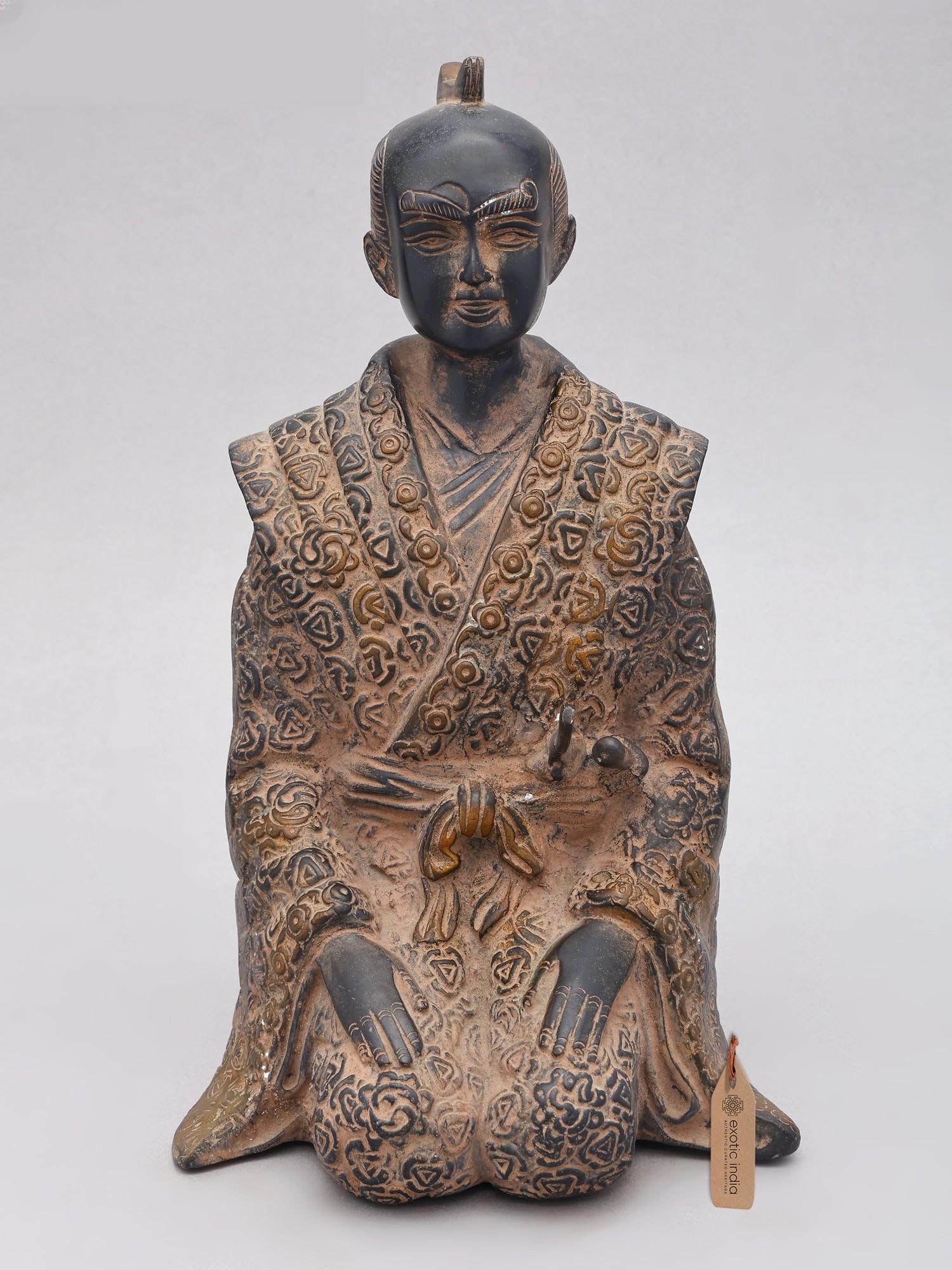 11" Kneeling Japanese Samurai Warrior | Brass Statue (1 of 2)
