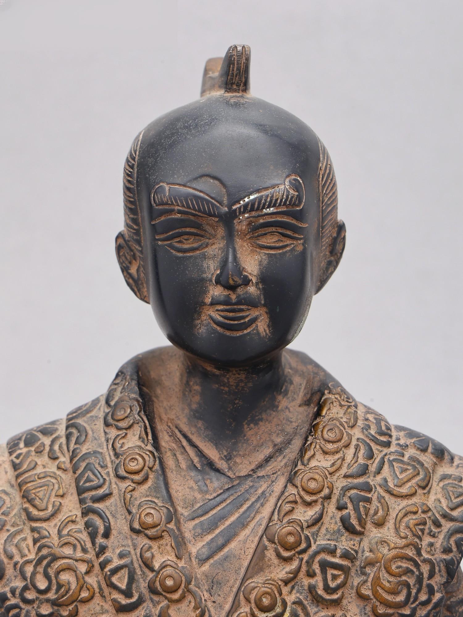 11" Kneeling Japanese Samurai Warrior | Brass Statue - 2