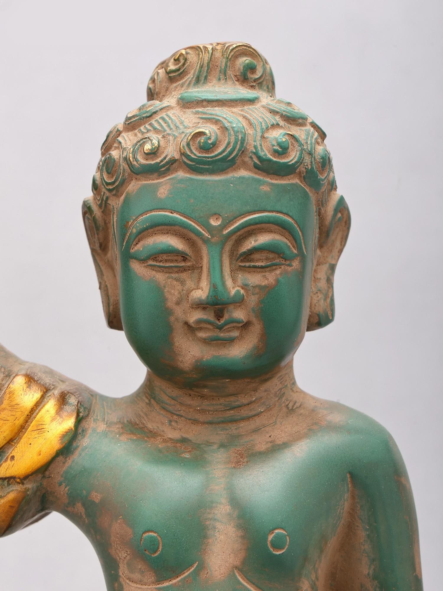 14" Standing Baby Buddha (Siddharth Gautam) | Brass Statue - 2