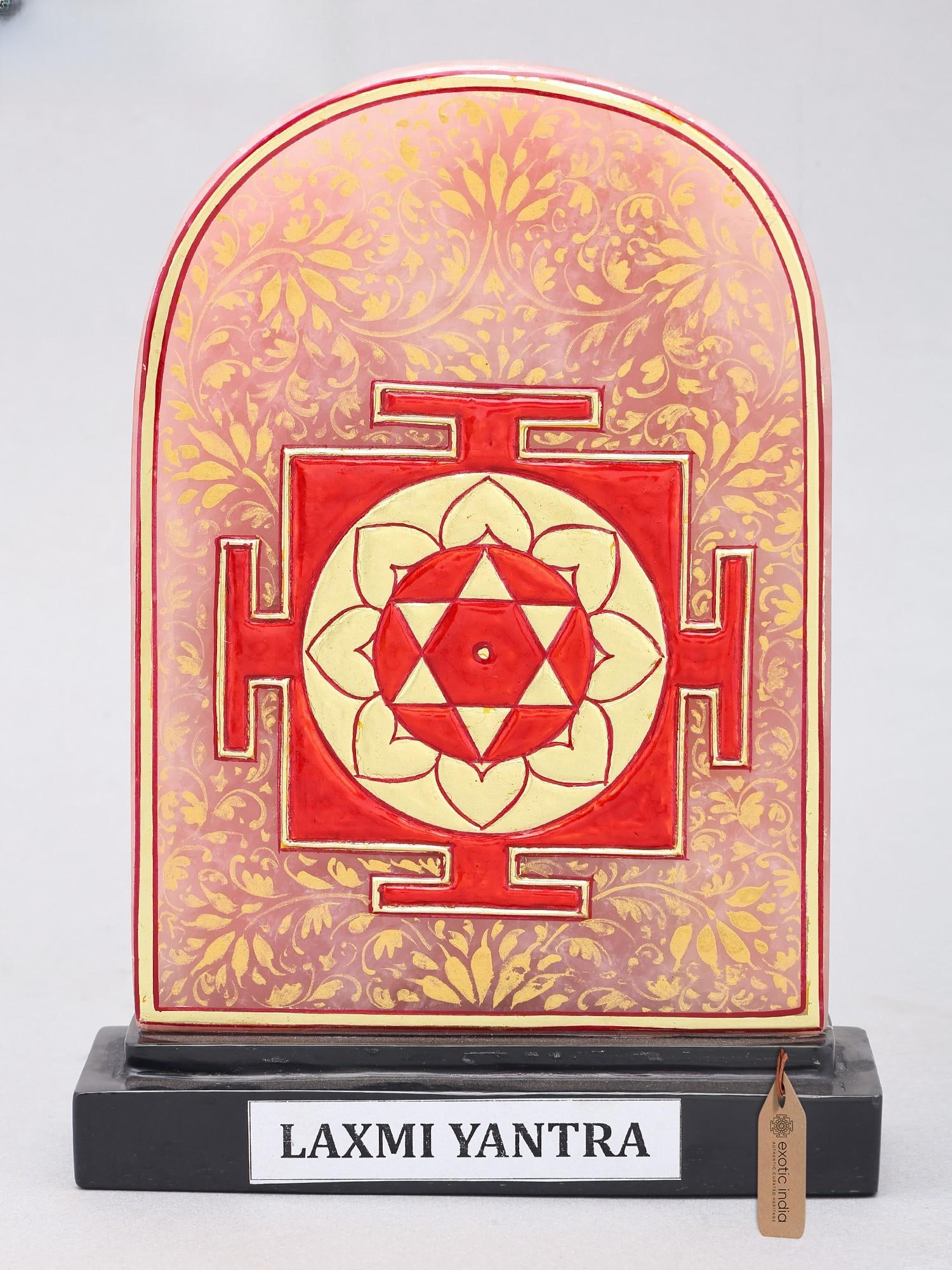 8" Handcrafted Lakshmi Yantra on Rose Quartz | Goddess Lakshmi Prosperity Yantra: Description: 8" Handcrafted Lakshmi Yantra on Rose Quartz | Goddess Lakshmi Prosperity Yantra