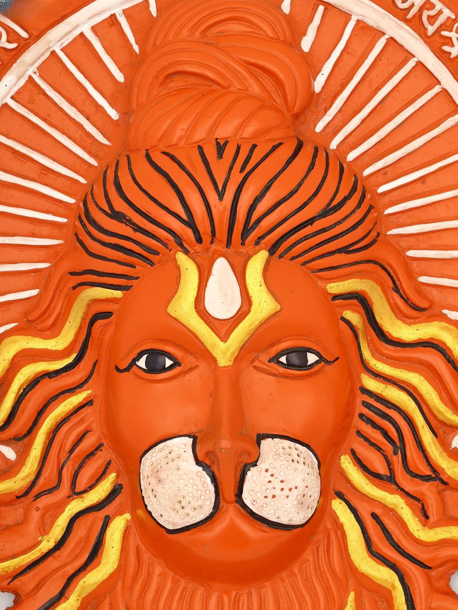 12" Sindoori Colored Lord Hanuman Wall Hanging Statue in Brass - 2