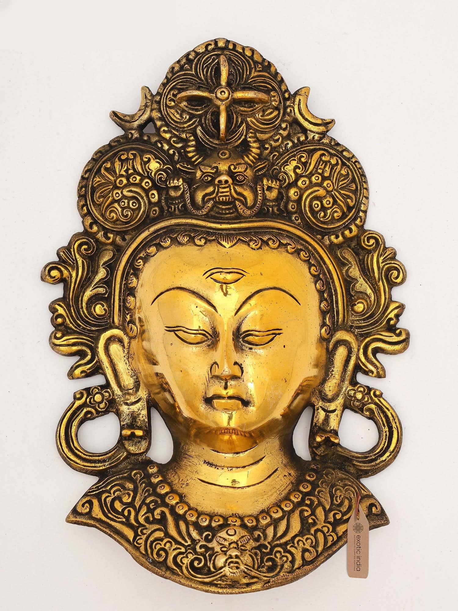 10" Tibetan Buddhist Goddess Tara Wall Hanging Mask | Brass Statue (1 of 2)