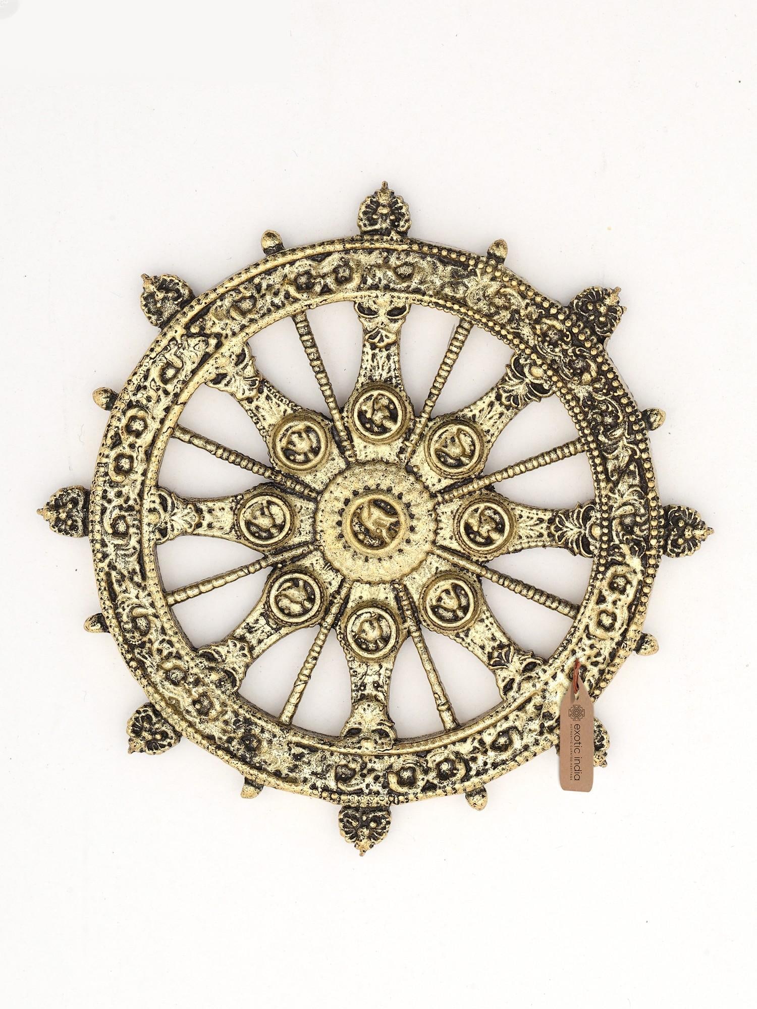 4" Small Superfine Wall Hanging Konark Chakra in Brass: Description: 4" Small Superfine Wall Hanging Konark Chakra in Brass