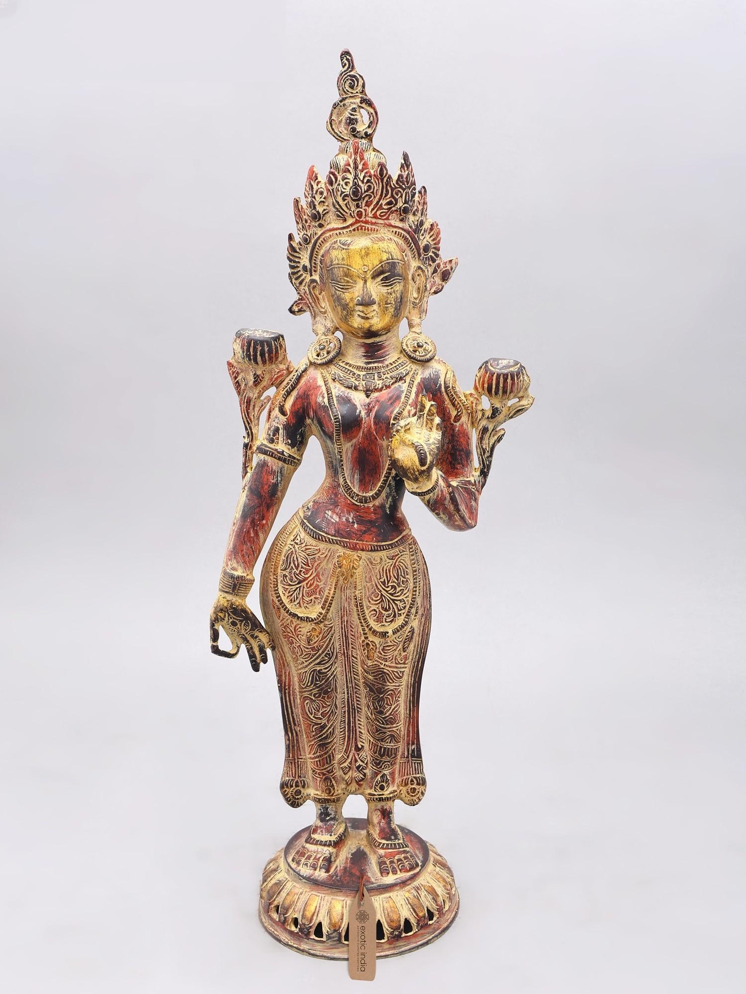21" Standing Tibetan Buddhist Goddess Tara | Brass Statue (1 of 2)