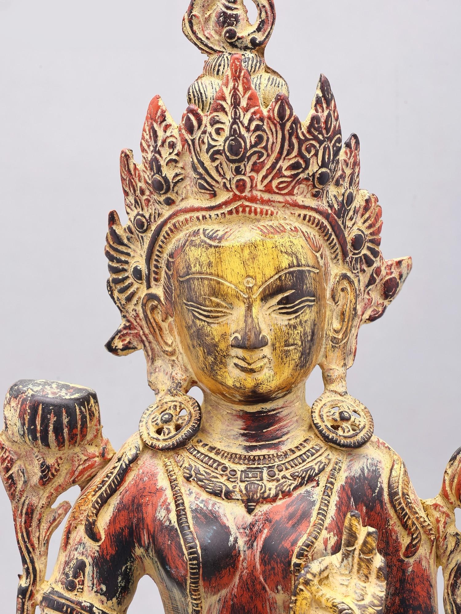 21" Standing Tibetan Buddhist Goddess Tara | Brass Statue - 2