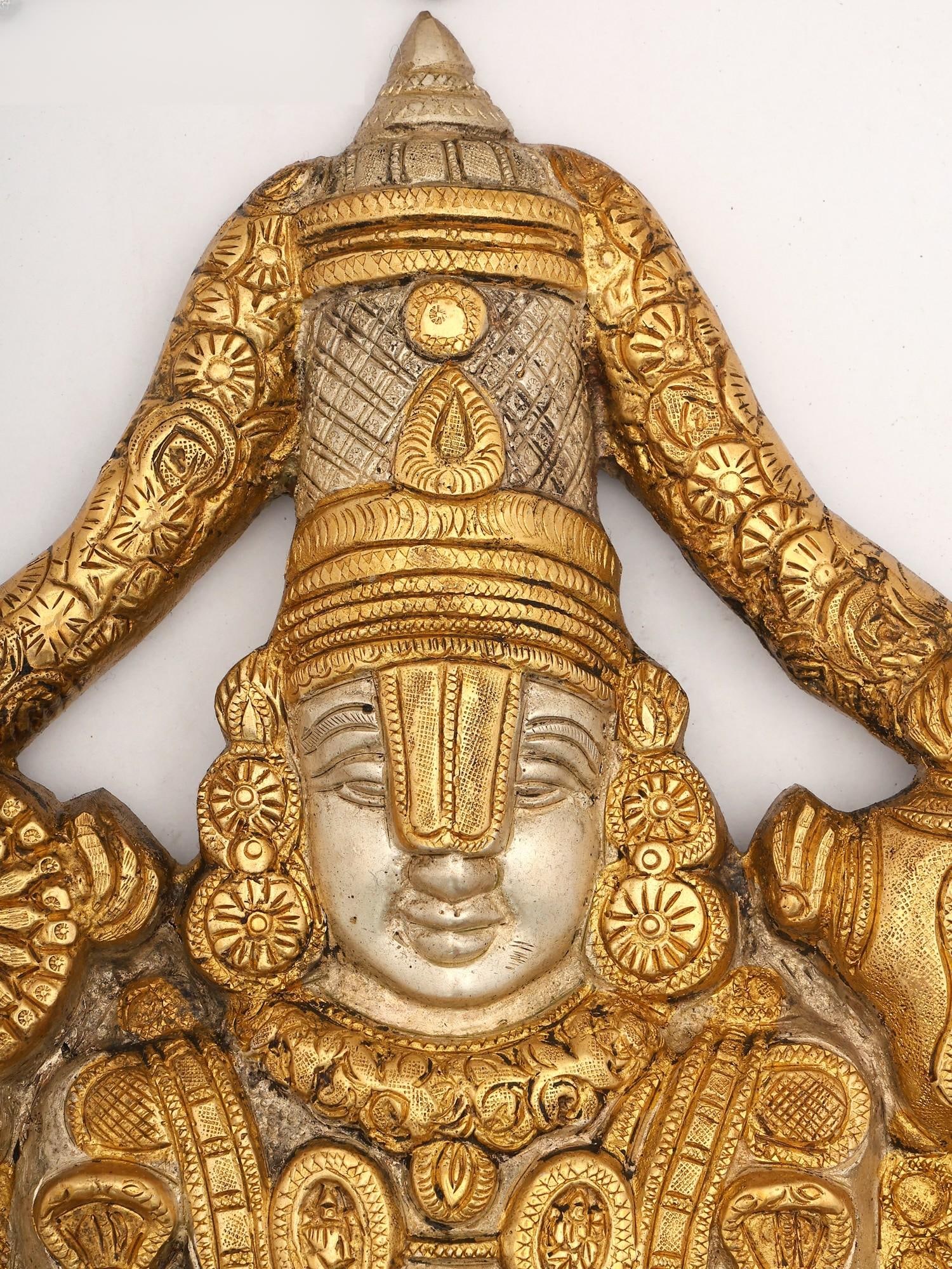 24" Tirupati Balaji (Venkateshvara) Wall Hanging | Brass Statue - 2