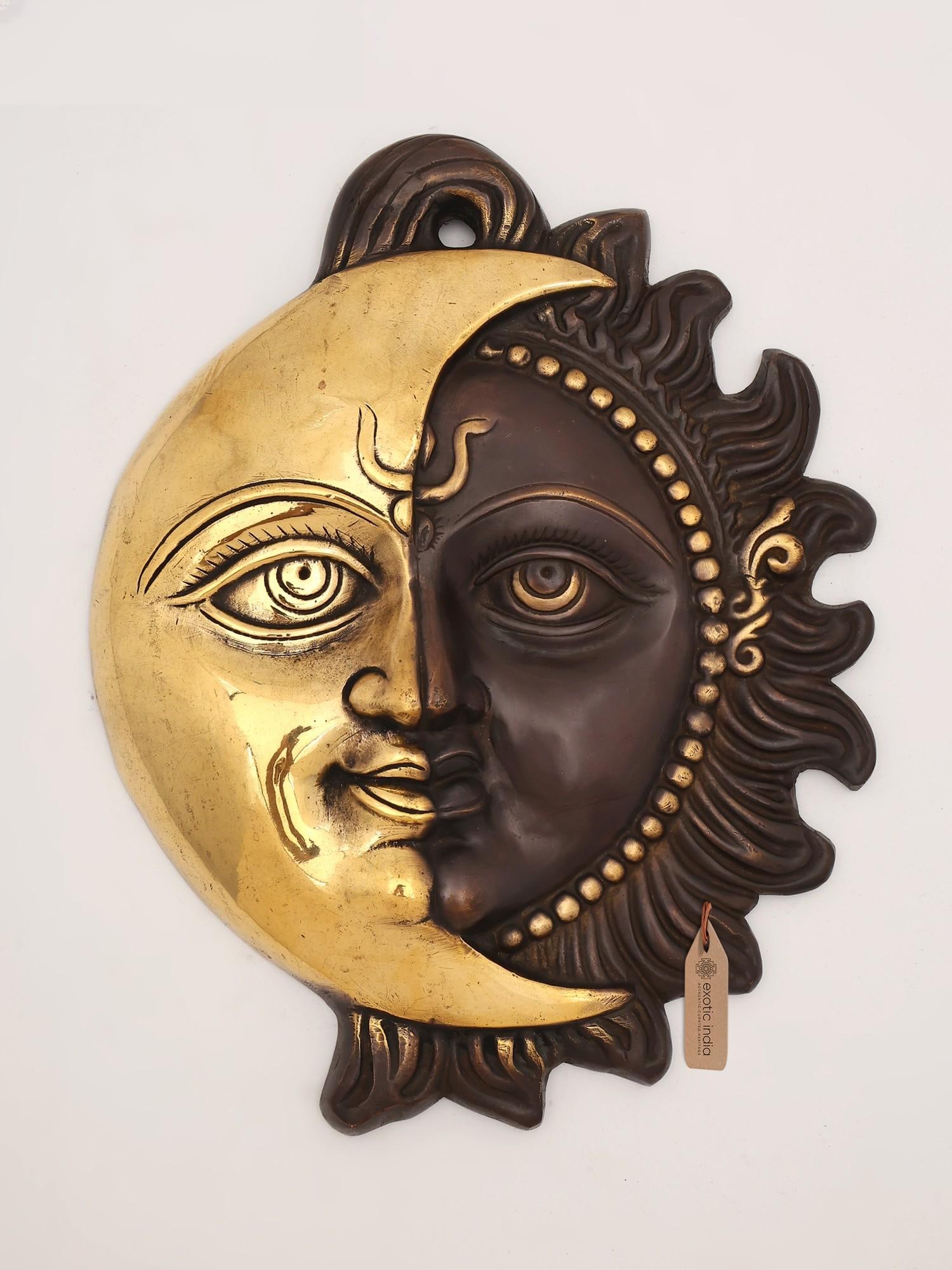 13" Half Sun and Half Moon Wall Hanging | Brass Statue (1 of 2)