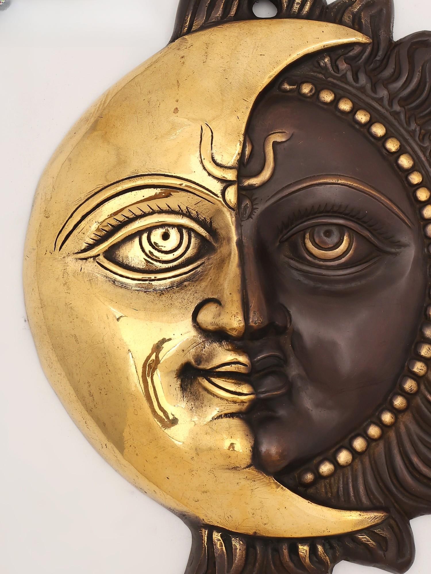 13" Half Sun and Half Moon Wall Hanging | Brass Statue - 2