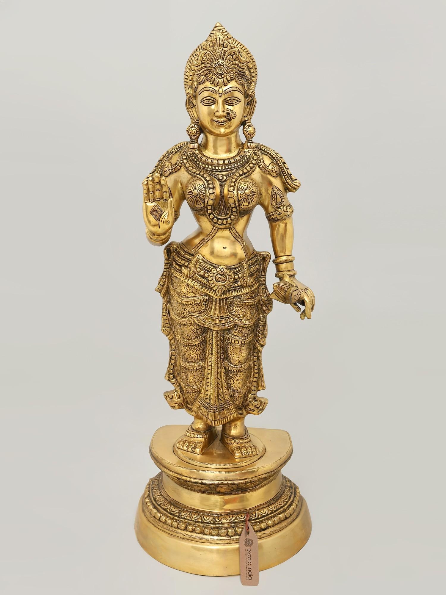 31" Large Standing Devi Parvati | Brass Statue: Description: 31" Large Standing Devi Parvati | Brass Statue