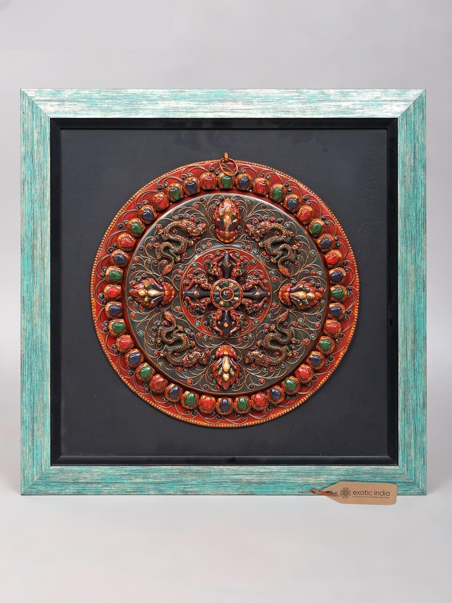 24" Wood Framed Tibetan Buddhist Dragon Mandala in Copper | Wall Hanging (1 of 2)