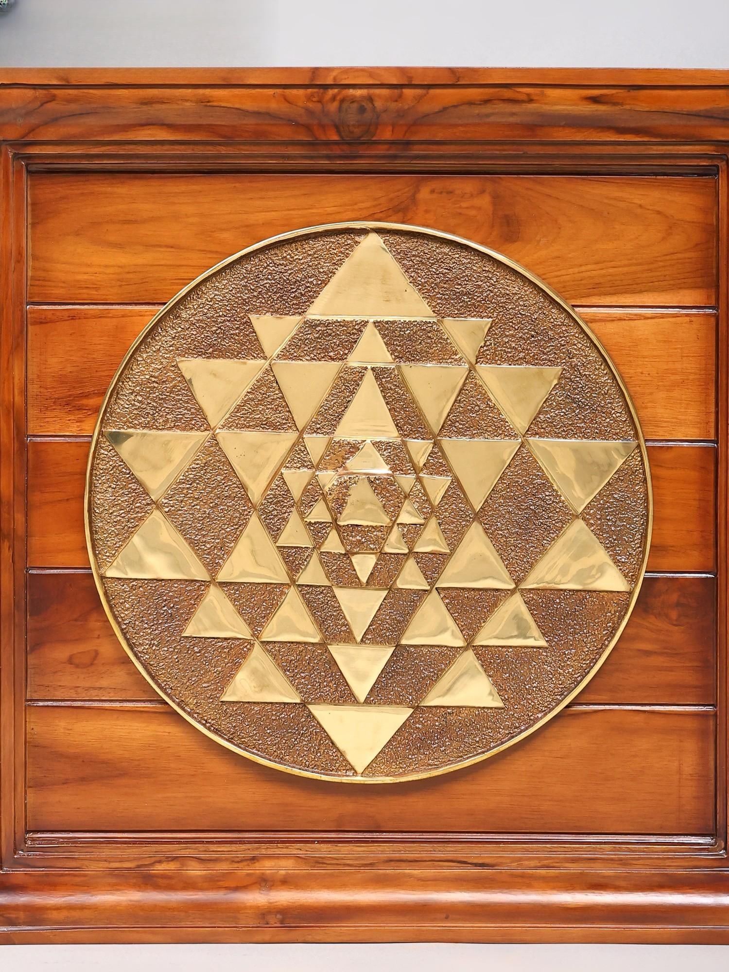 22" Wood Framed Brass Shri Yantra | Wall Hanging - 2