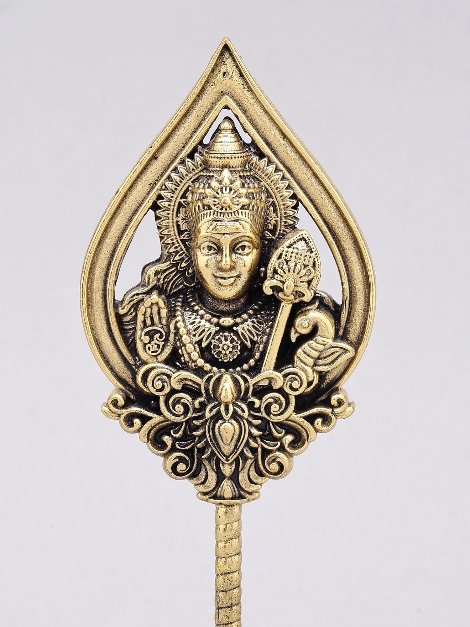 6" Small Superfine Lord Karttikeya (Murugan) Vel in Brass - 2