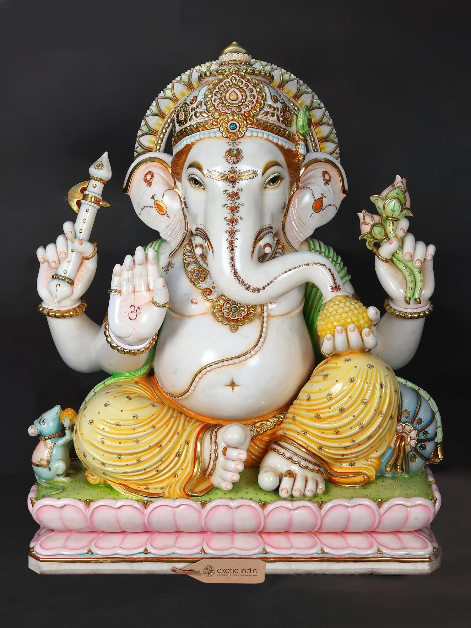 48" Large Four Armed Blessing Lord Ganesha | Marble Statue (Shipped by Sea Overseas) (1 of 2)