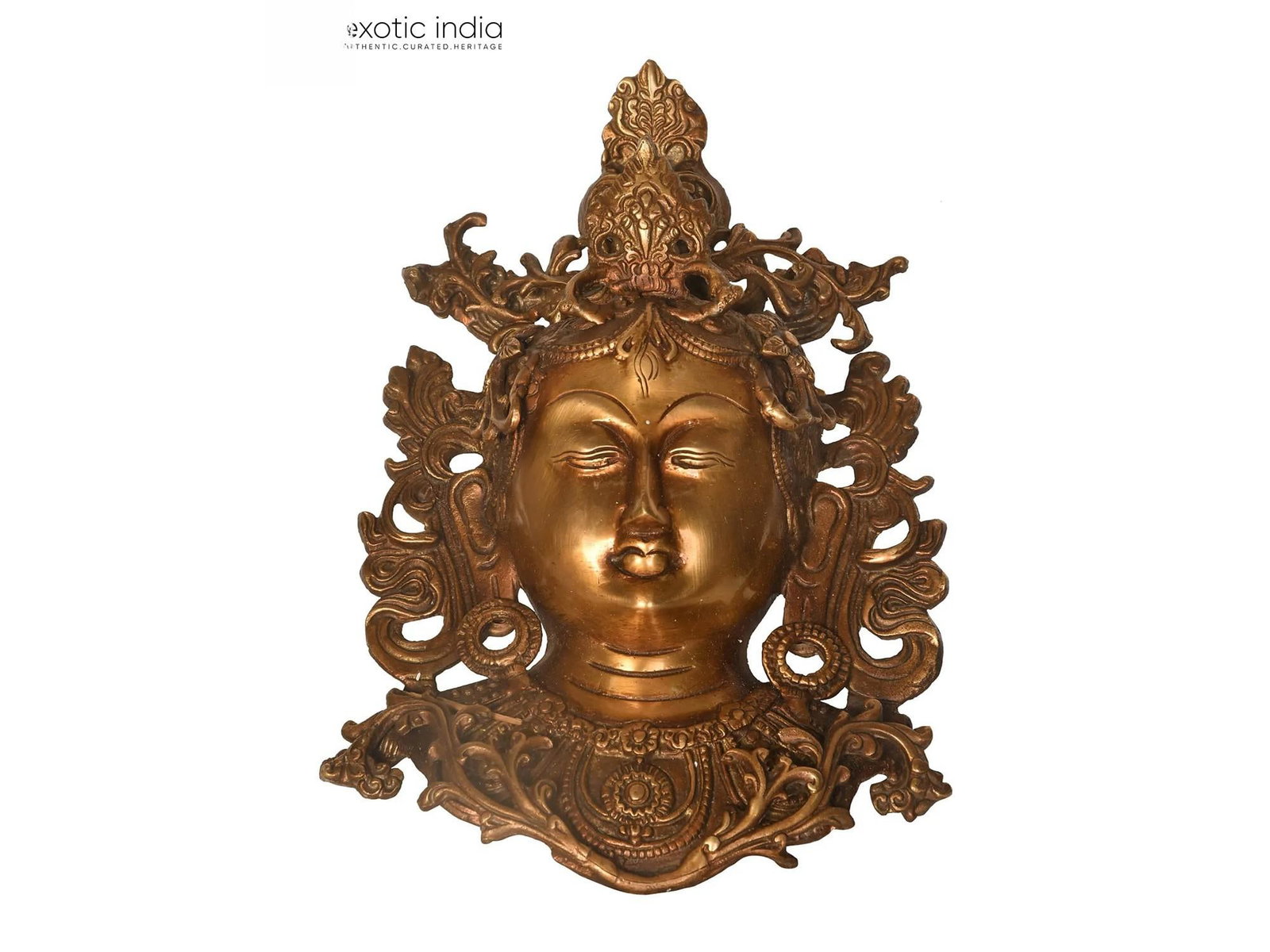 11" Goddess Tara Wall Hanging Mask (Tibetan Buddhist Deity) In Brass | Handmade | Made In India (1 of 2)