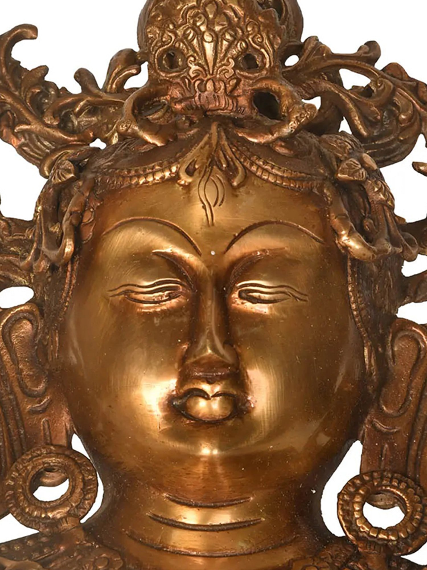 11" Goddess Tara Wall Hanging Mask (Tibetan Buddhist Deity) In Brass | Handmade | Made In India - 2