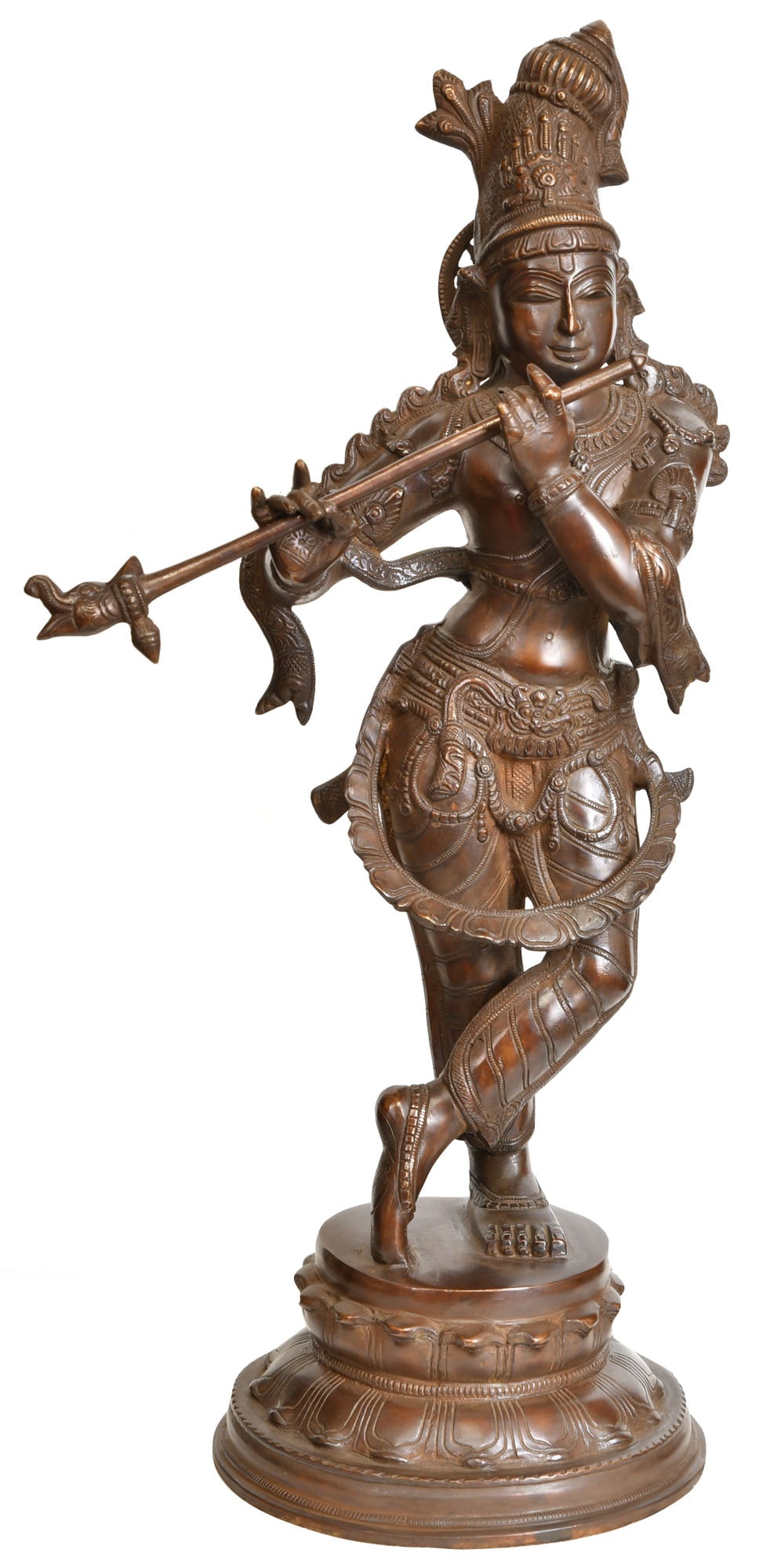 22" Fluting Krishna In Brass | Handmade | Made In India: Description: 22" Fluting Krishna In Brass | Handmade | Made In India