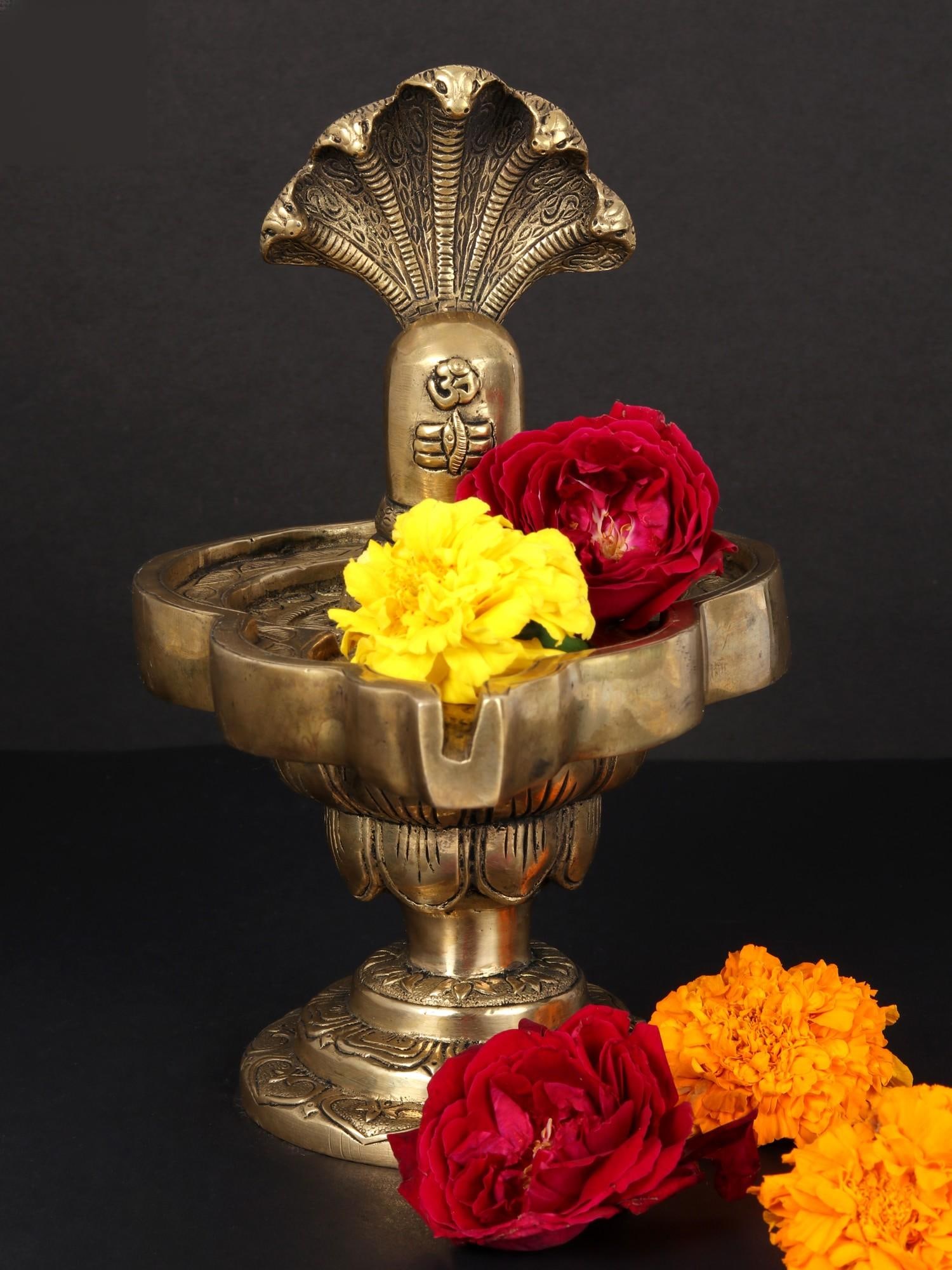9" Shivalinga Idol on Lotus Pedestal in Brass | Handmade | Made in India - 2