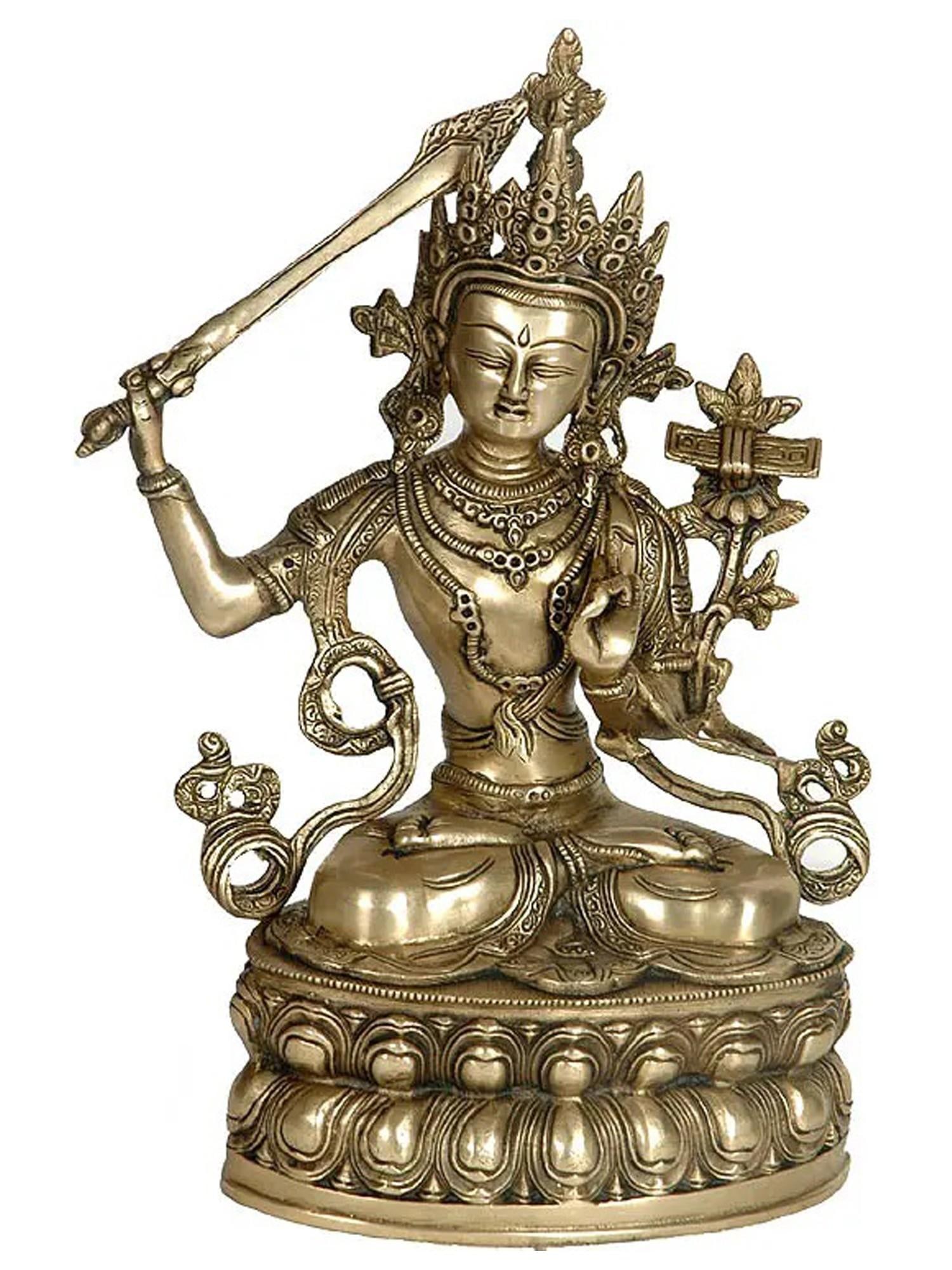 13" (Tibetan Buddhist Deity) Manjushri - The Bodhisattva of Wisdom In Brass | Handmade | Made In: Description: See It In Your Home
