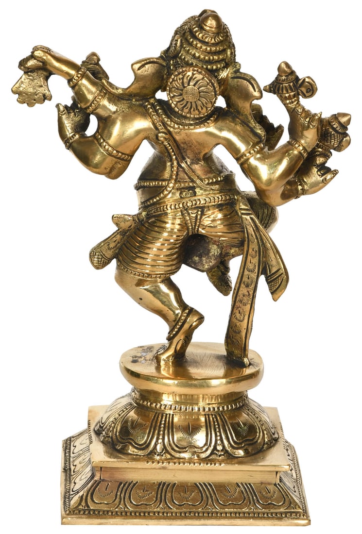 9" Dancing Ganesha Brass Sculpture | Handmade | Made in India - 2