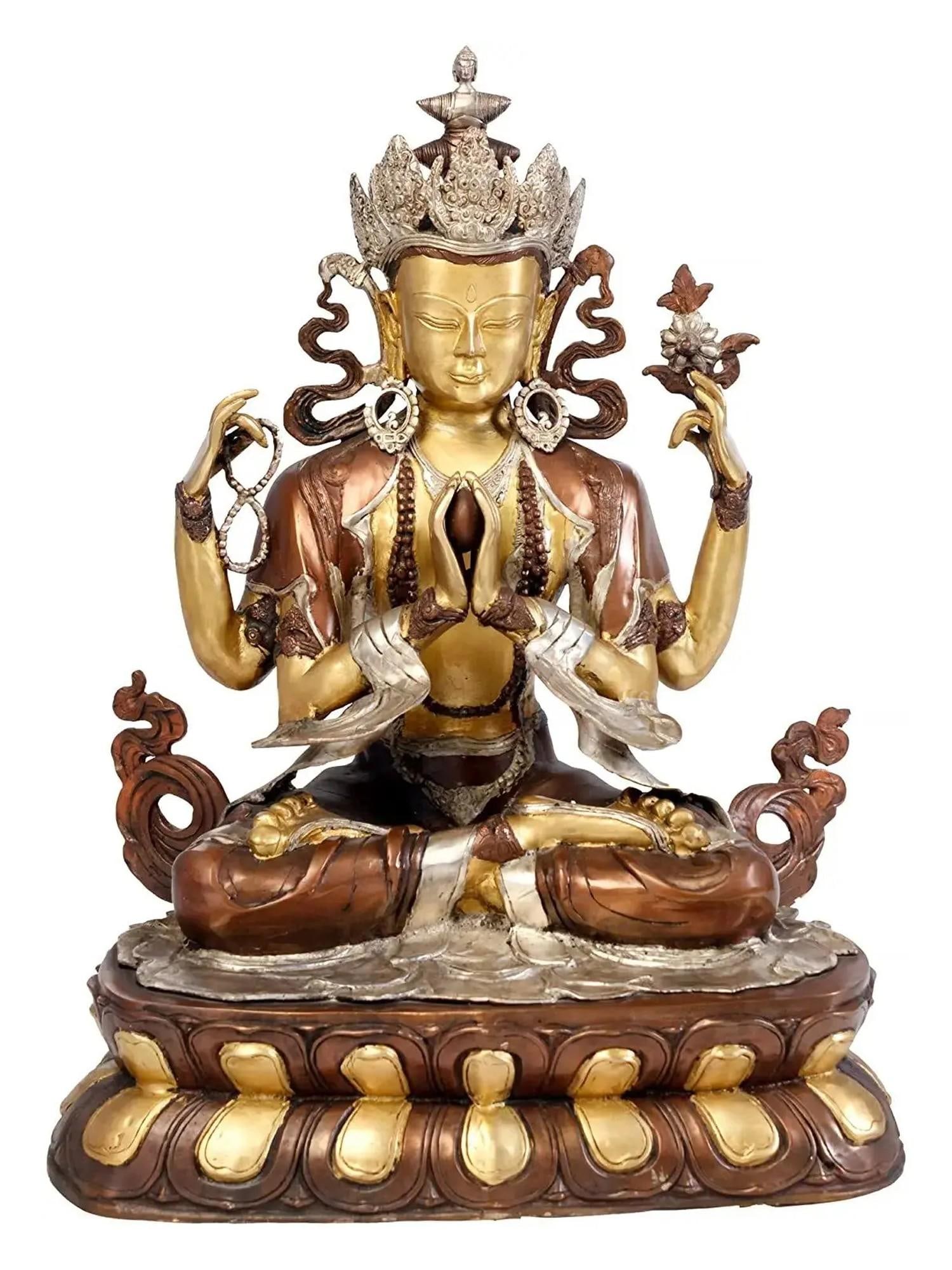 28" Large Chenrezig (Tibetan Buddhist Deity) In Brass | Handmade | Made In India (1 of 1)