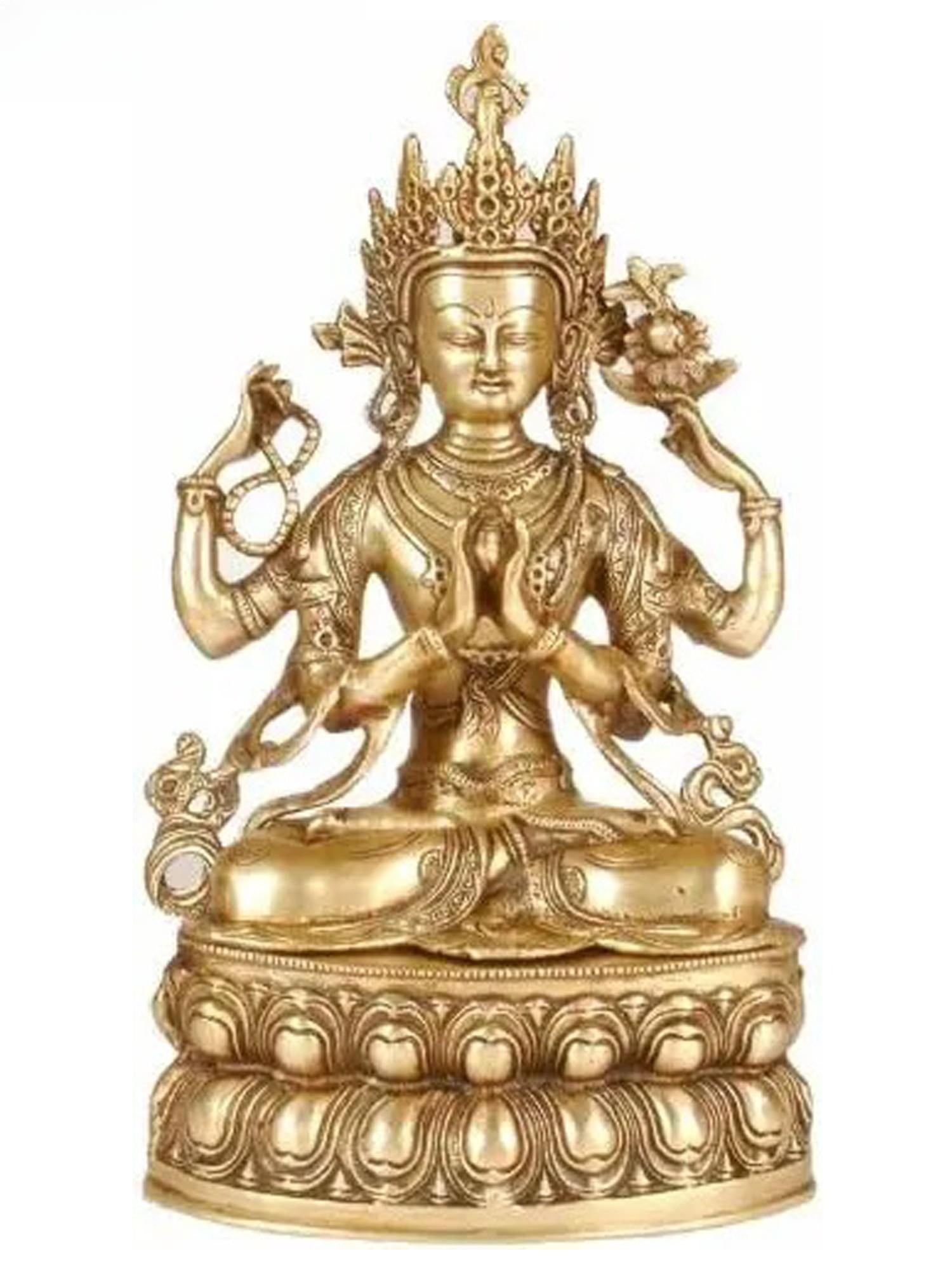 14” Chenrezig Statue the Tibetan Buddhist Deity in Brass | Handmade | Made in India (1 of 2)