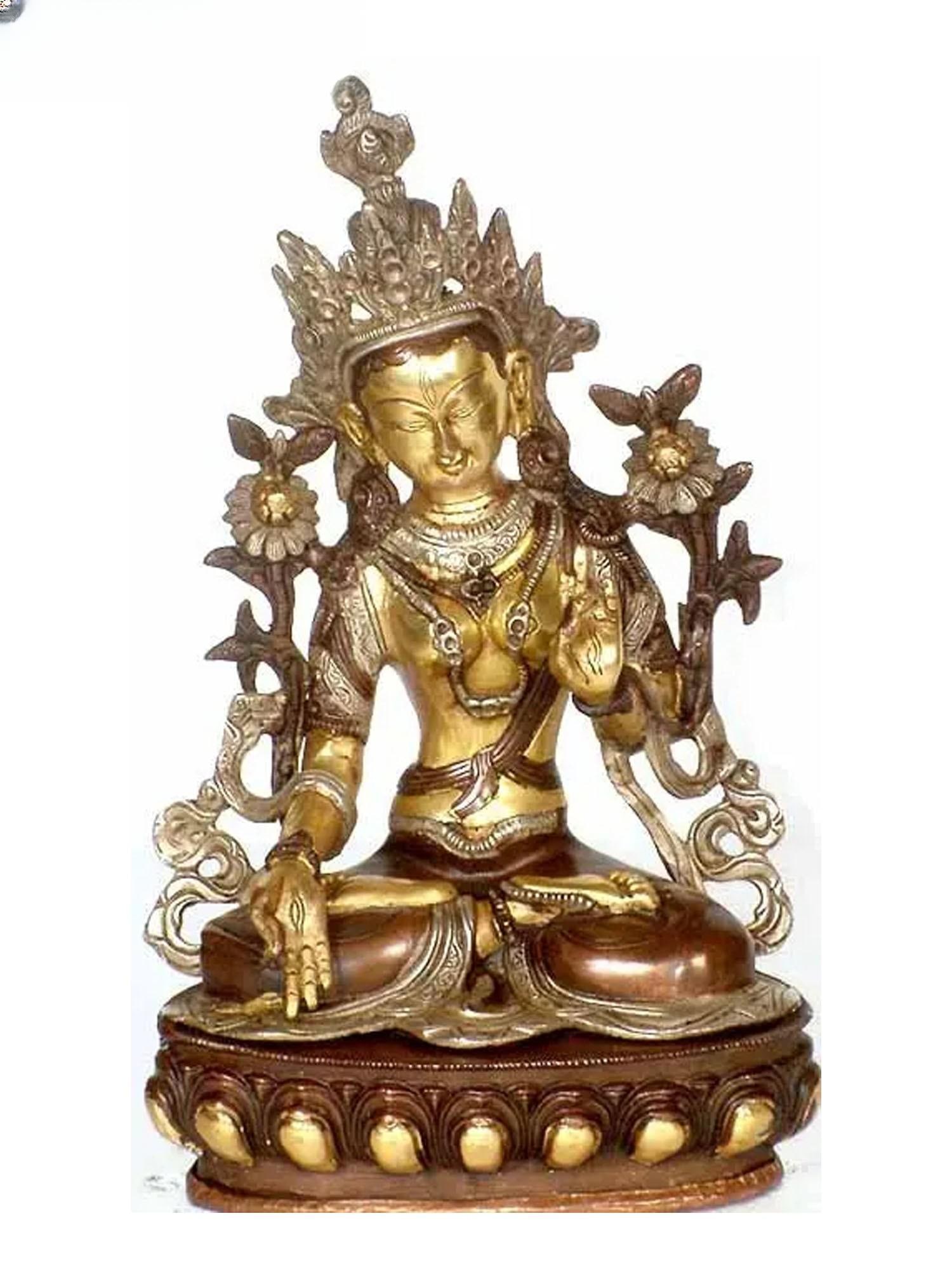 12" Tibetan Buddhist Deity White Tara In Brass | Handmade | Made In India: Description: See It In Your Home