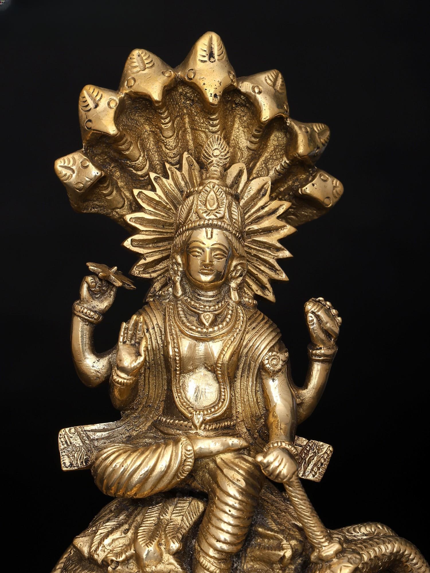 8" Brass Lord Vishnu Statue on Sheshanaga - 2
