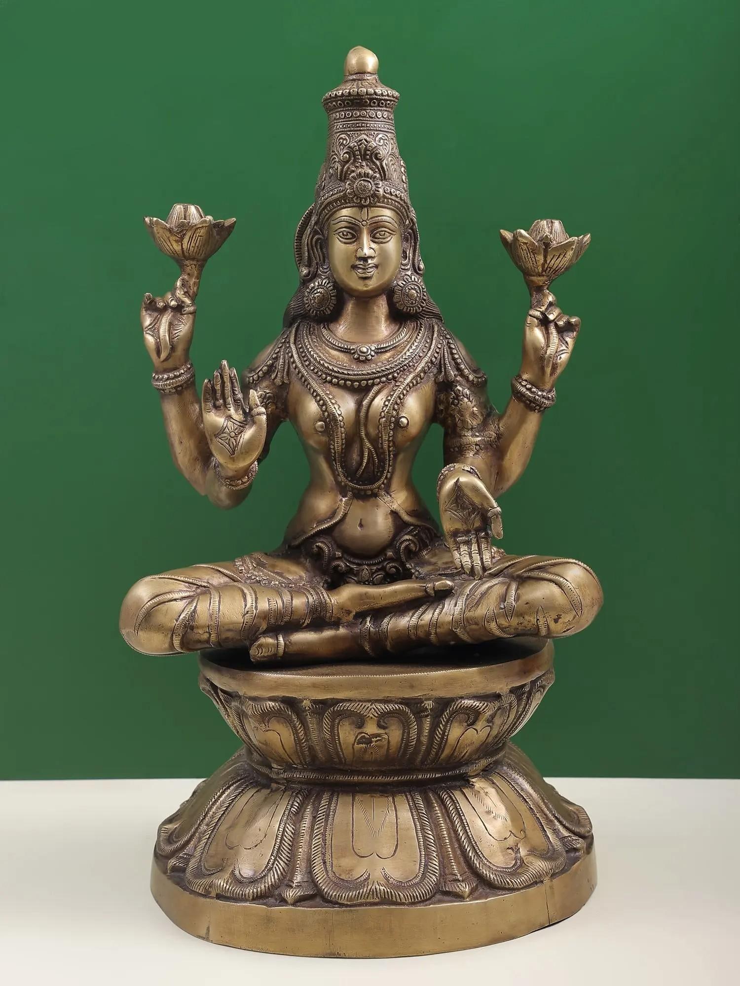 25" Lage Goddess Lakshmi as Padmavati in Brass | Handmade | Made in India: Description: 25" Lage Goddess Lakshmi as Padmavati in Brass | Handmade | Made in India
