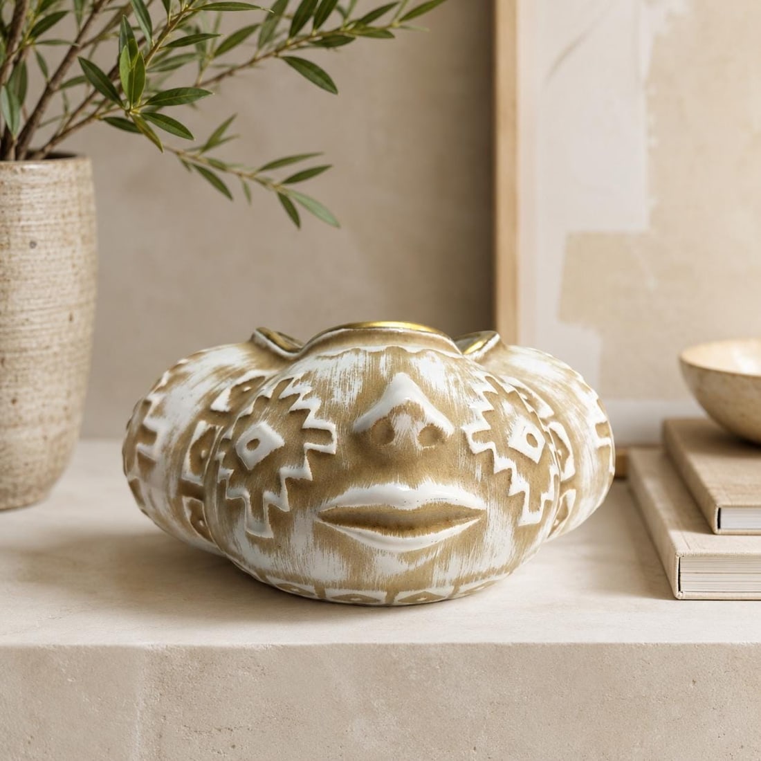 1960 Rare Haeger Face Planter Cachepot Organic Modern Art Pottery Shelf Bookcase Decor - 19