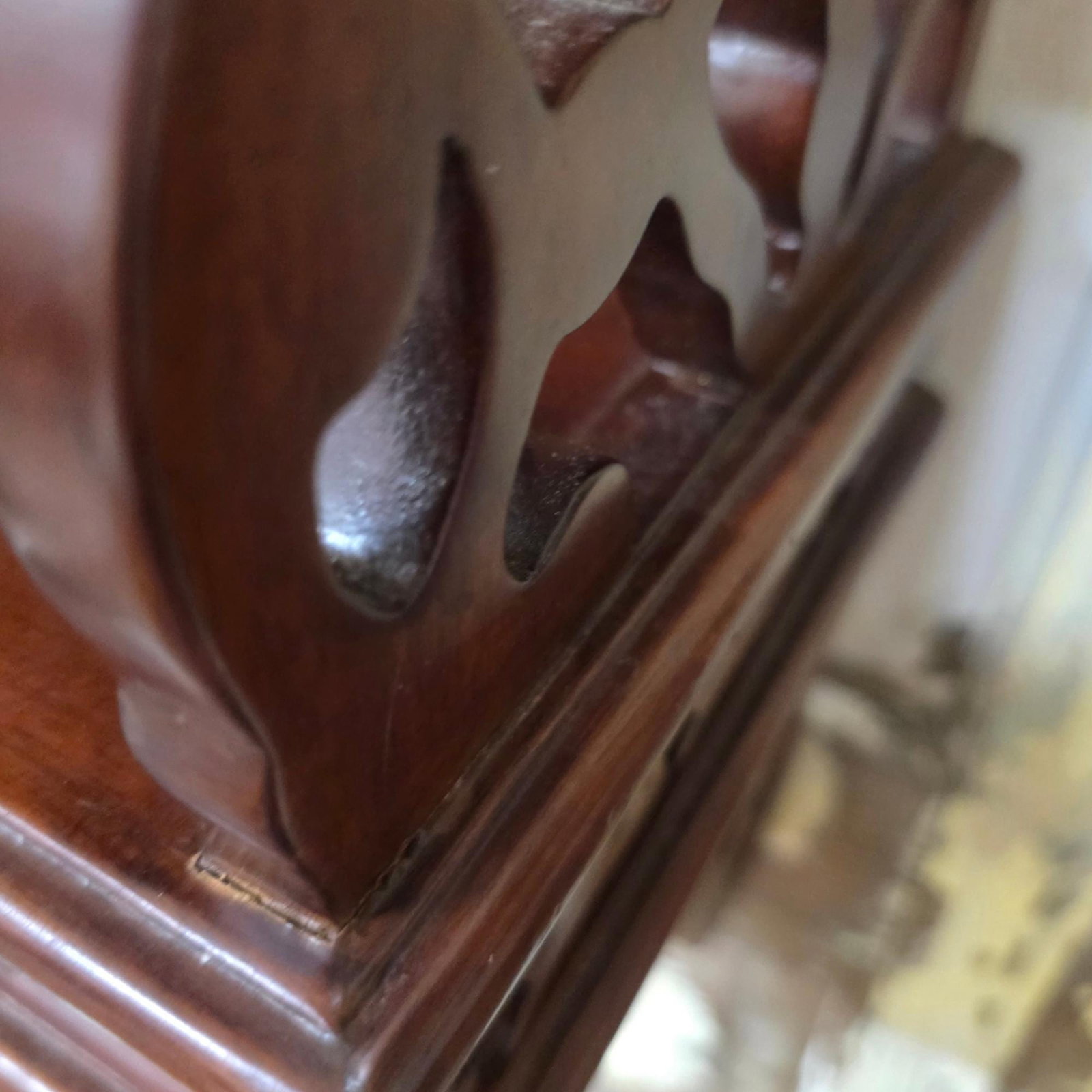1970 Large Wood Wall Shelf Mahogany Chinoiserie Chippendale Etagere Curating Living Room - 10