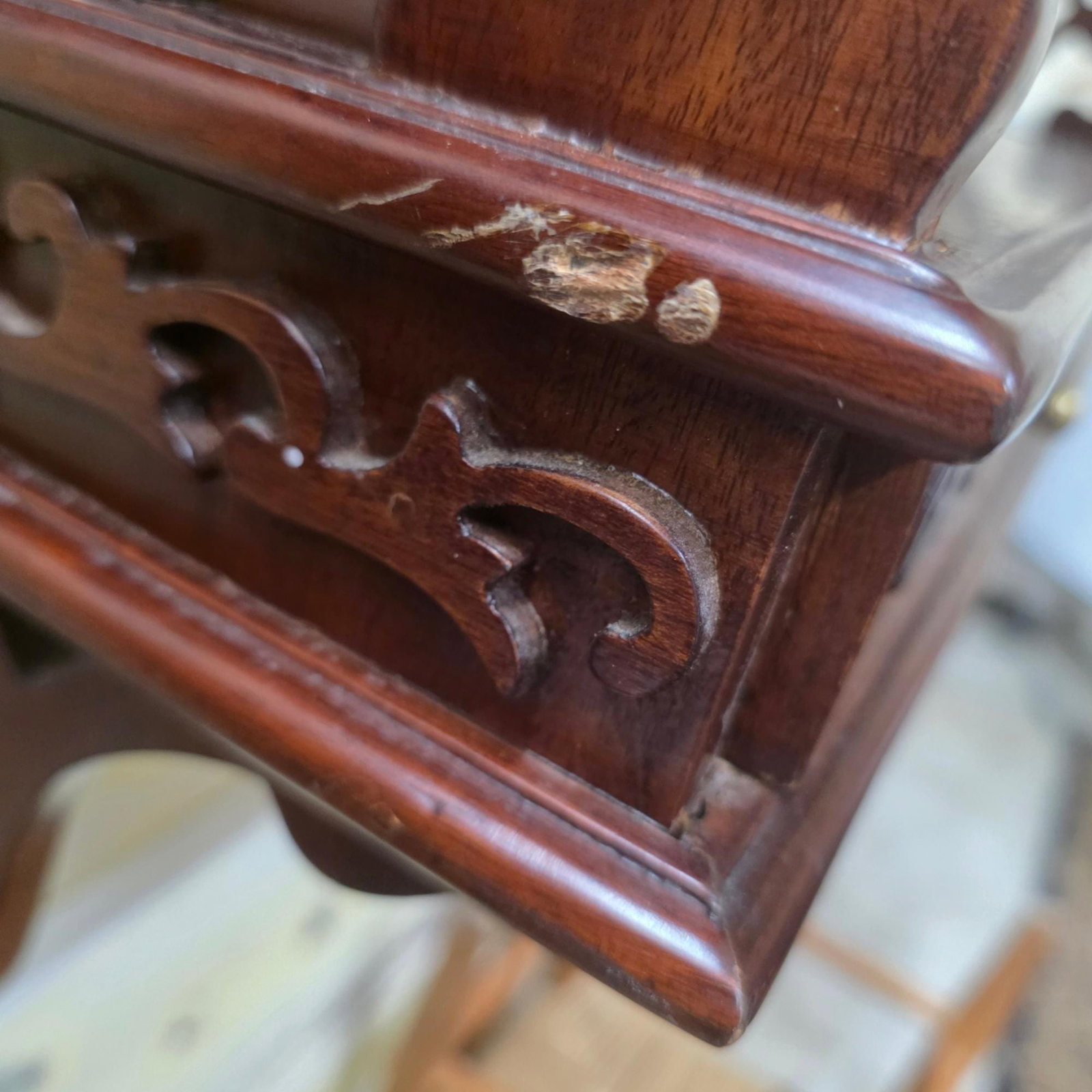 1970 Large Wood Wall Shelf Mahogany Chinoiserie Chippendale Etagere Curating Living Room - 6