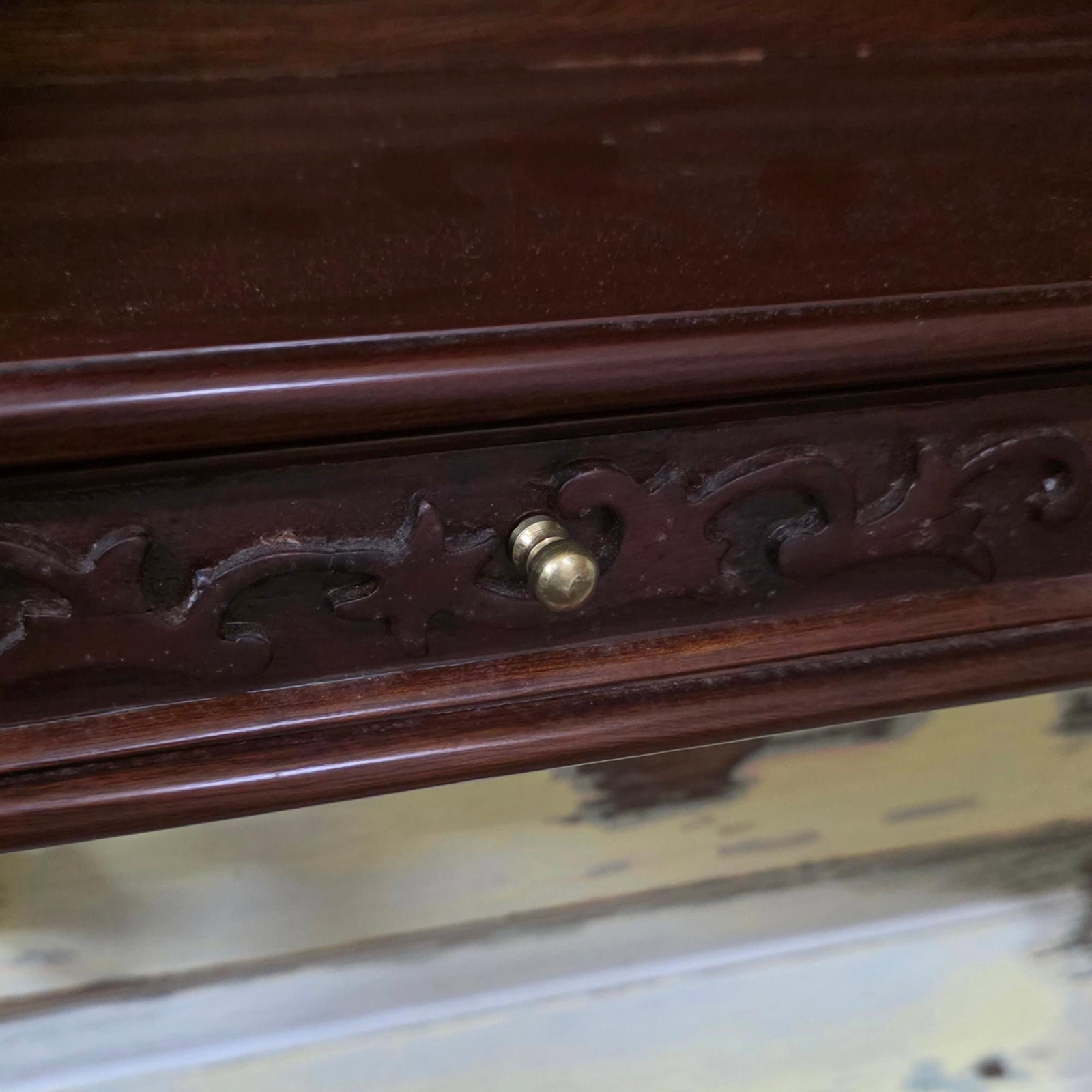 1970 Large Wood Wall Shelf Mahogany Chinoiserie Chippendale Etagere Curating Living Room - 8