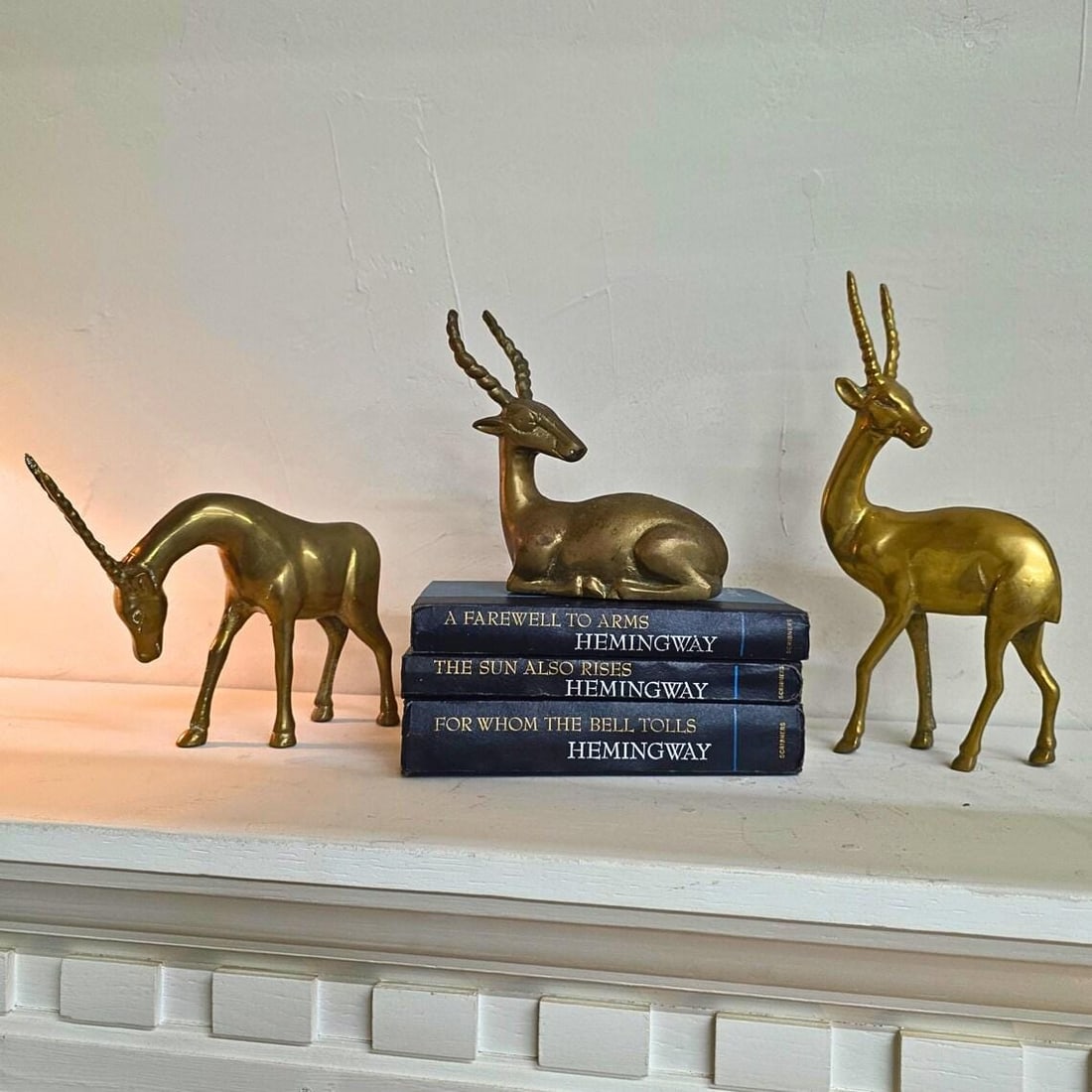 Vintage Brass Gazelles Sculptures Shelf Decor Antelope Set of 3 MCM Figurines Hollywood Regency - 10