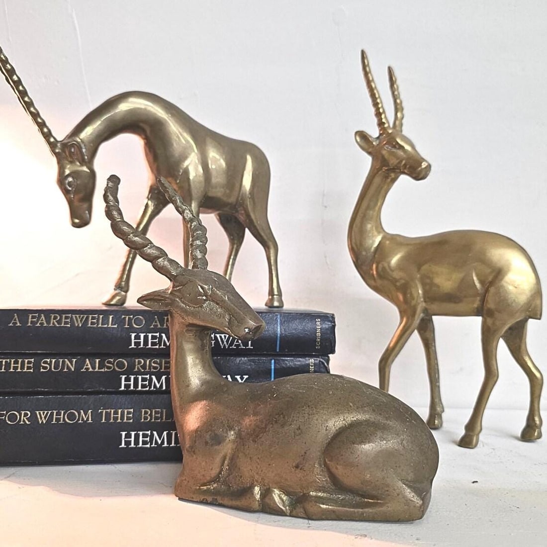 Vintage Brass Gazelles Sculptures Shelf Decor Antelope Set of 3 MCM Figurines Hollywood Regency - 2