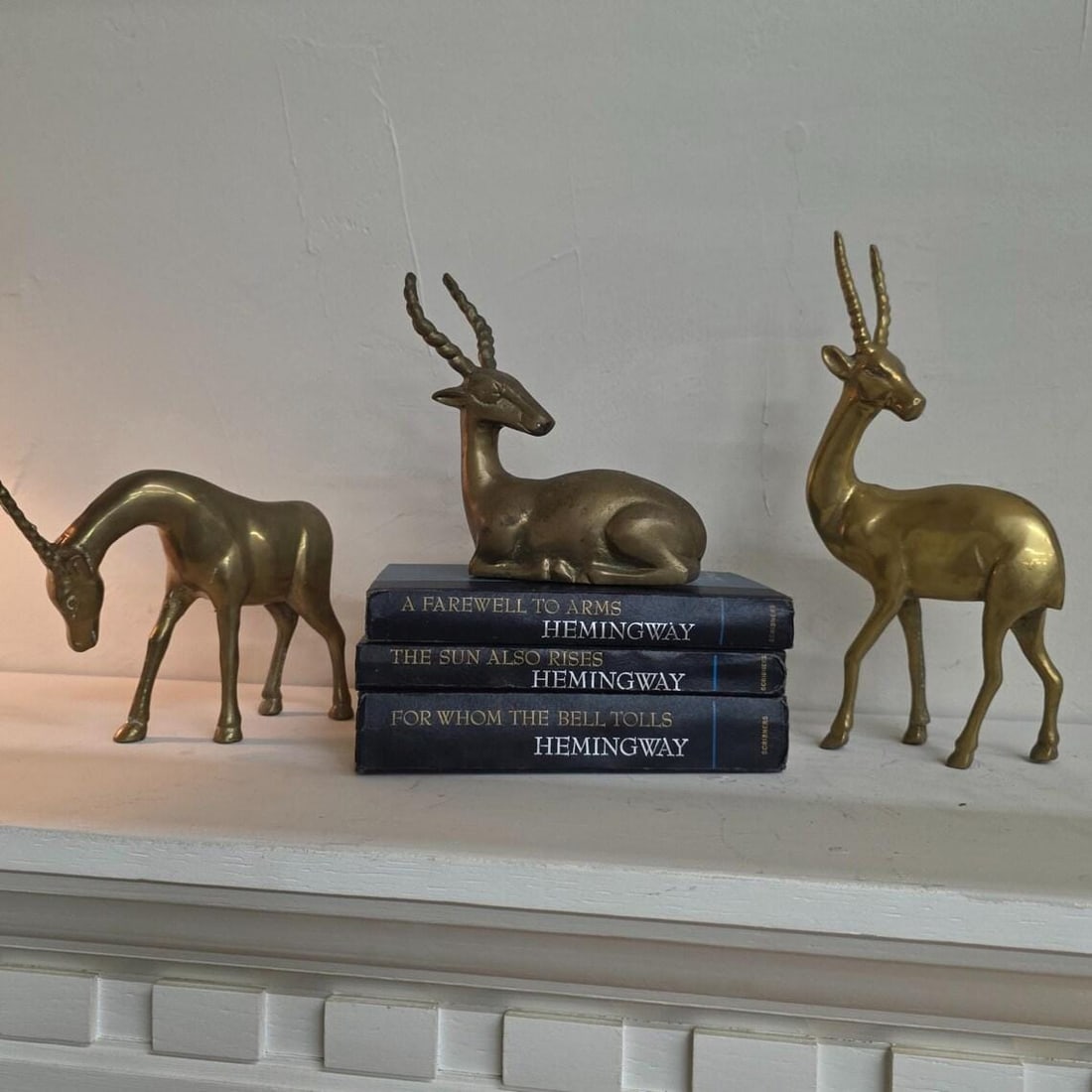 Vintage Brass Gazelles Sculptures Shelf Decor Antelope Set of 3 MCM Figurines Hollywood Regency - 3