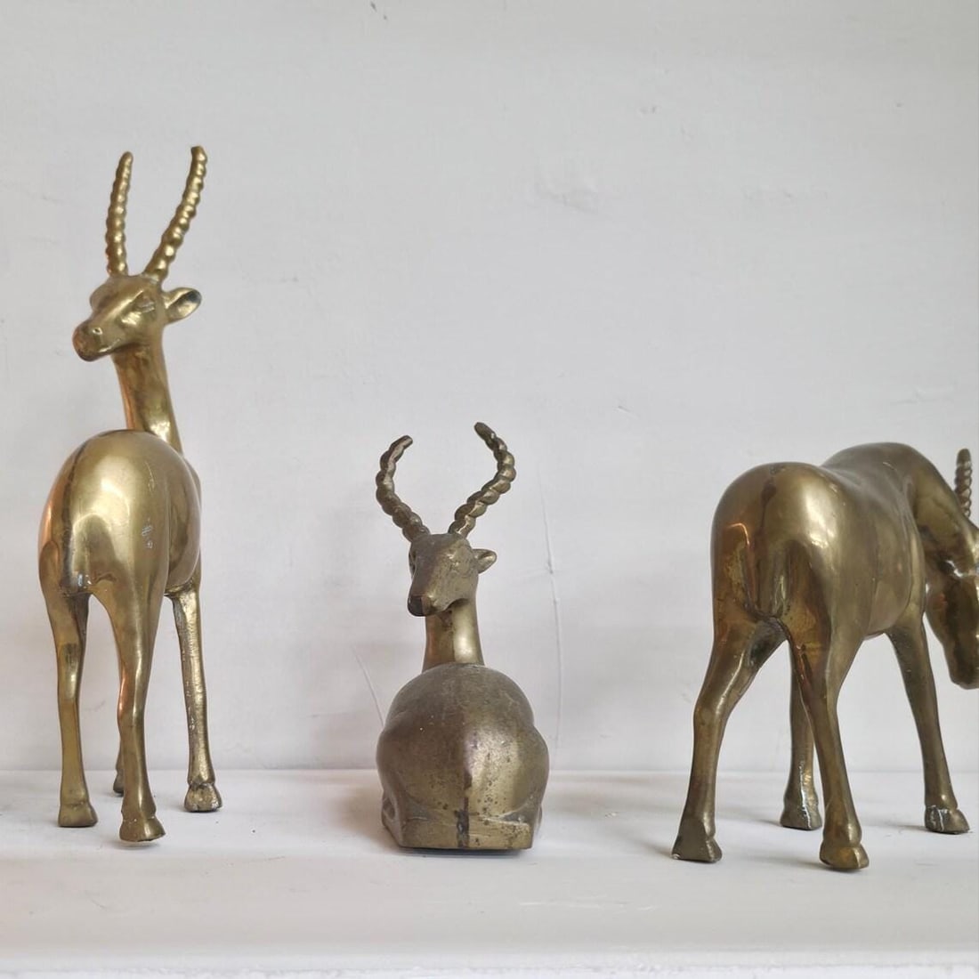 Vintage Brass Gazelles Sculptures Shelf Decor Antelope Set of 3 MCM Figurines Hollywood Regency - 9