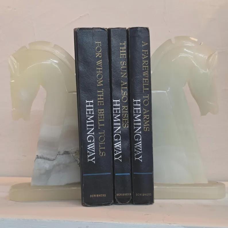 Vintage Onyx Horse Bookends Mid Century Carved Alabaster Chess Knight Stone Desk Decor - 6