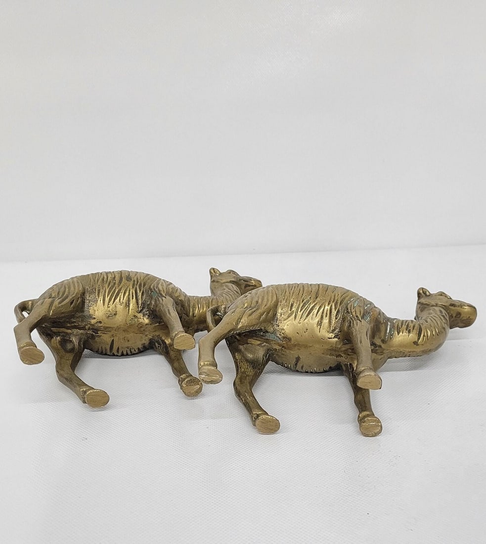 Vintage Solid Brass Camel Pair Sculptural Global Accents Organic Patina Decor - 10