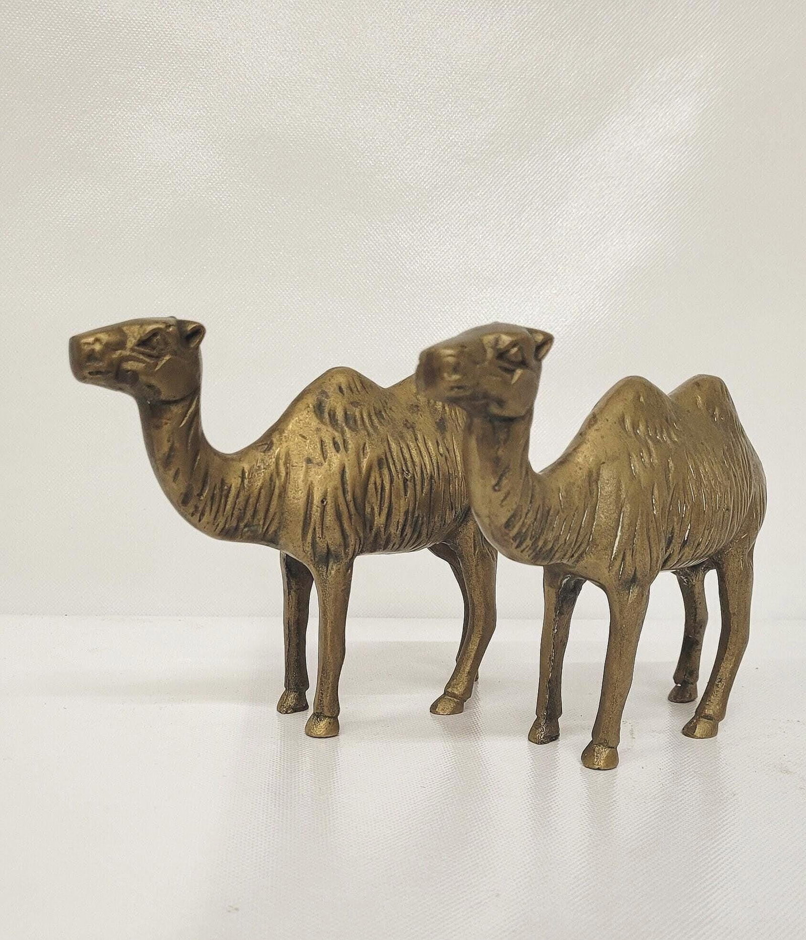 Vintage Solid Brass Camel Pair Sculptural Global Accents Organic Patina Decor - 11