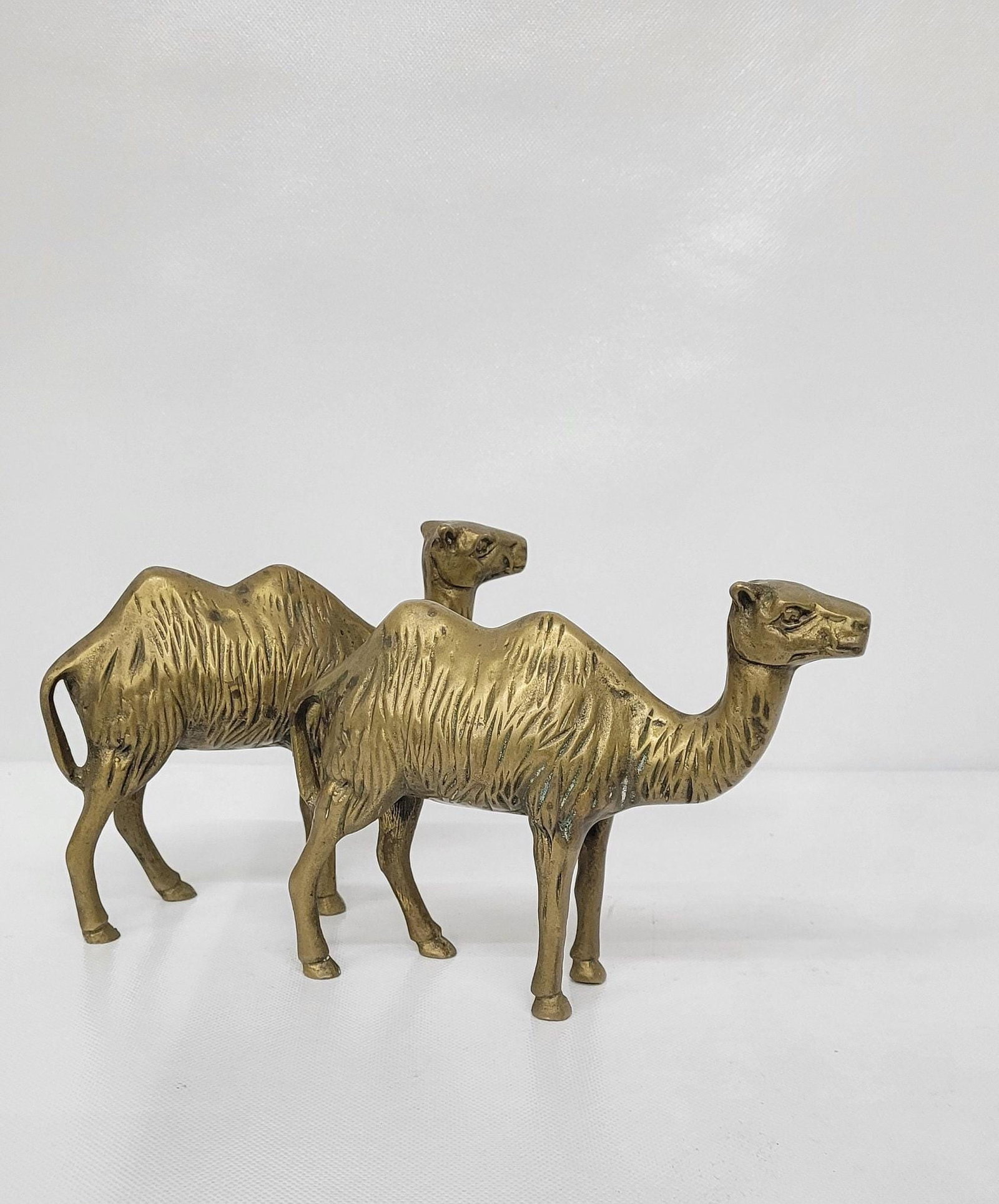 Vintage Solid Brass Camel Pair Sculptural Global Accents Organic Patina Decor - 12
