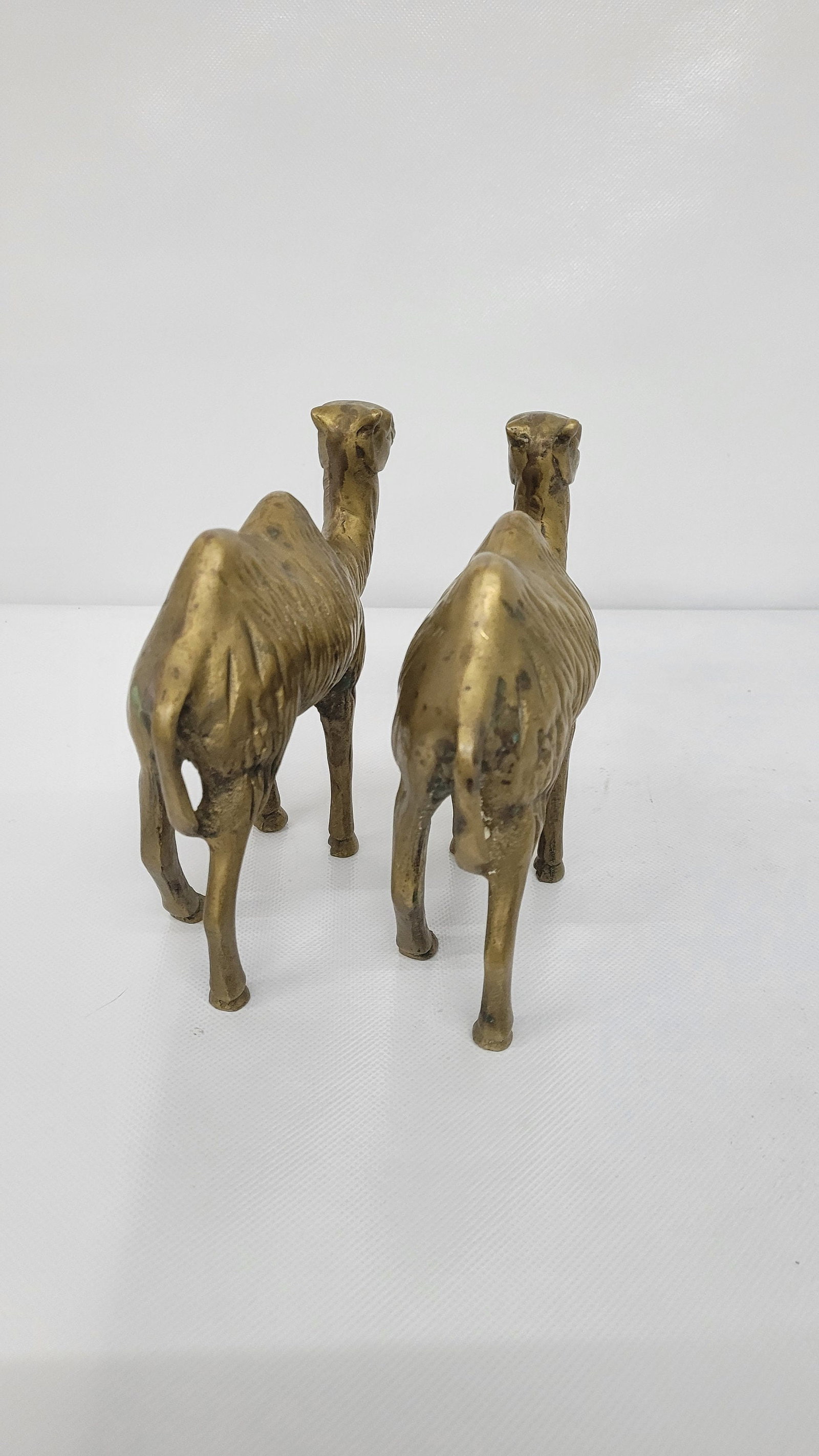 Vintage Solid Brass Camel Pair Sculptural Global Accents Organic Patina Decor - 3